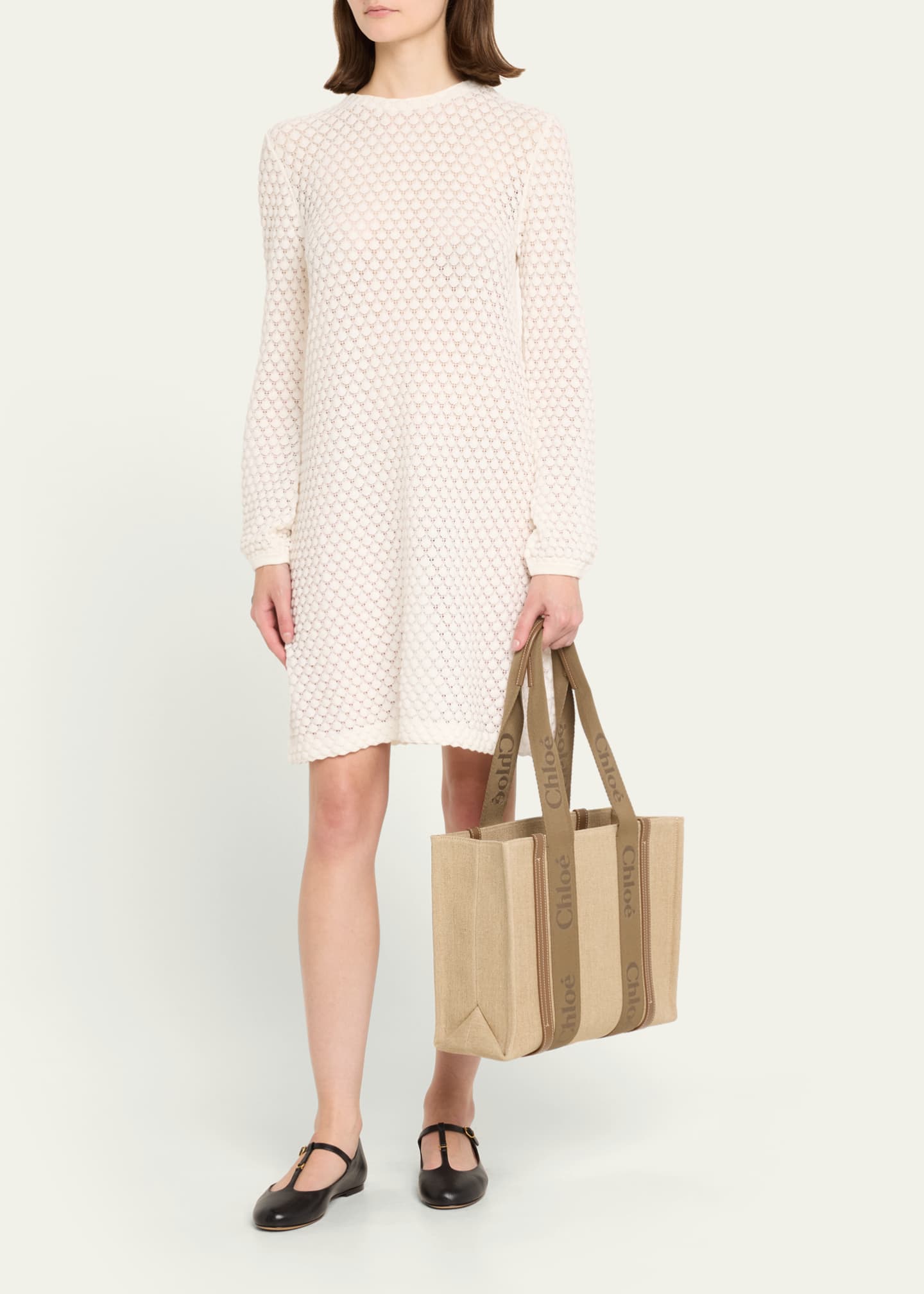 Chloe Woody Medium Tote Bag with Logo Webbing in Canvas Image 5 of 5