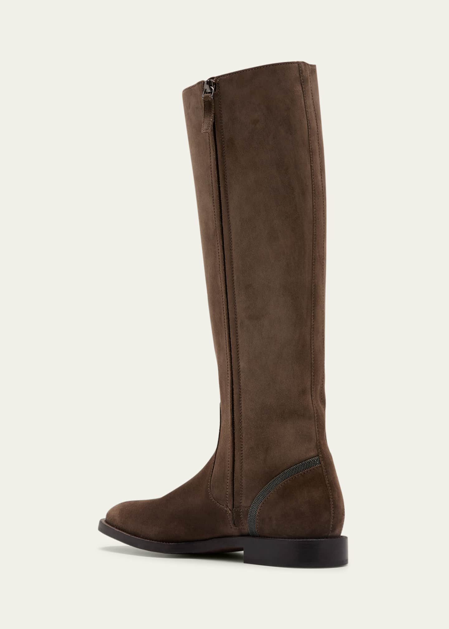 Brunello Cucinelli Suede Monili Knee Boots