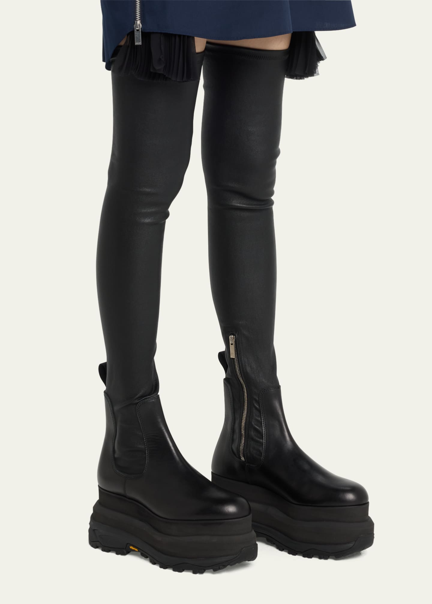 SACAI Stretch Leather Over The Knee Platform Boots Bergdorf Goodman