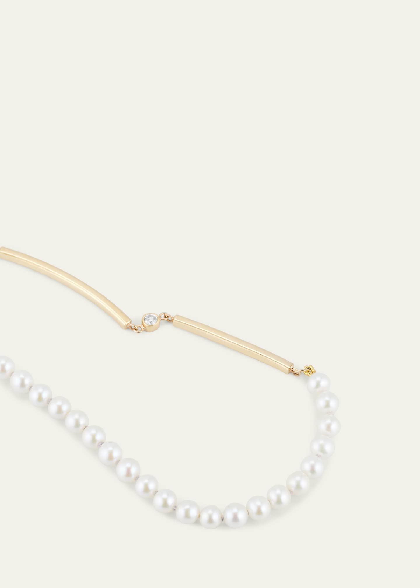 Katey Walker 18K Yellow Gold White Freshwater Pearl and Diamond Gold Bar Necklace Image 3 of 4
