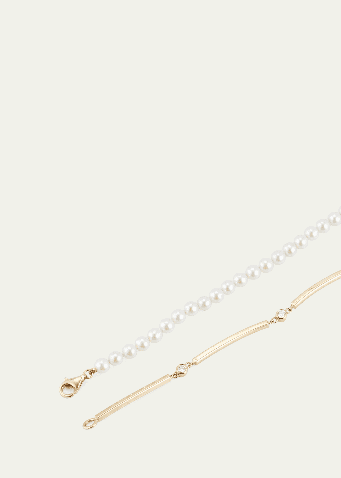 Katey Walker 18K Yellow Gold White Freshwater Pearl and Diamond Gold Bar Necklace Image 4 of 4