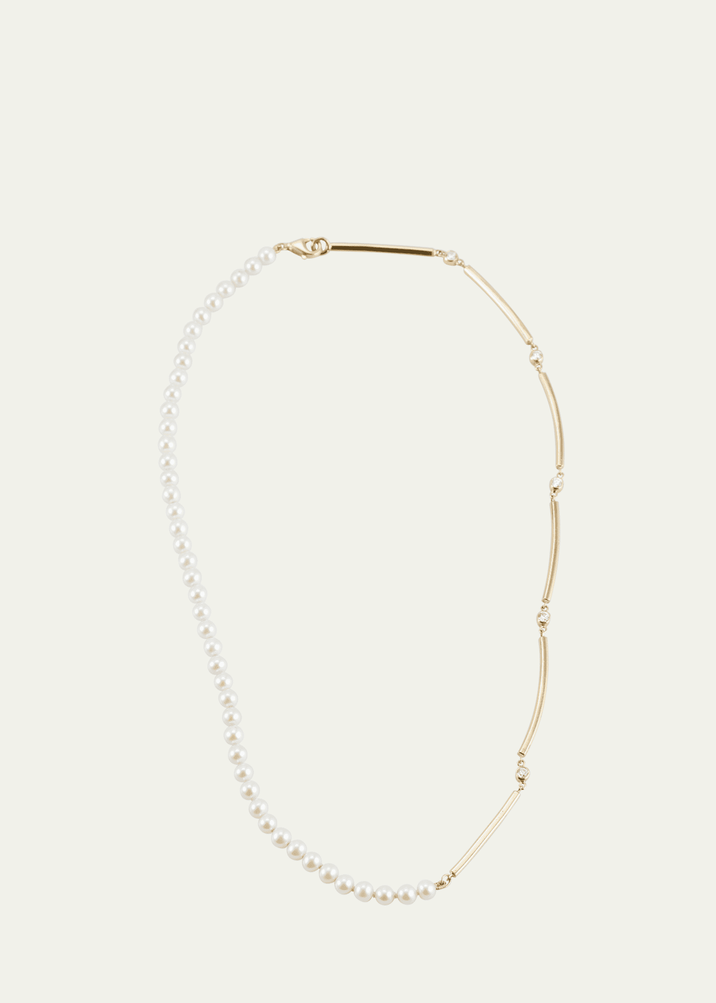 Katey Walker 18K Yellow Gold White Freshwater Pearl and Diamond Gold Bar Necklace Image 1 of 4