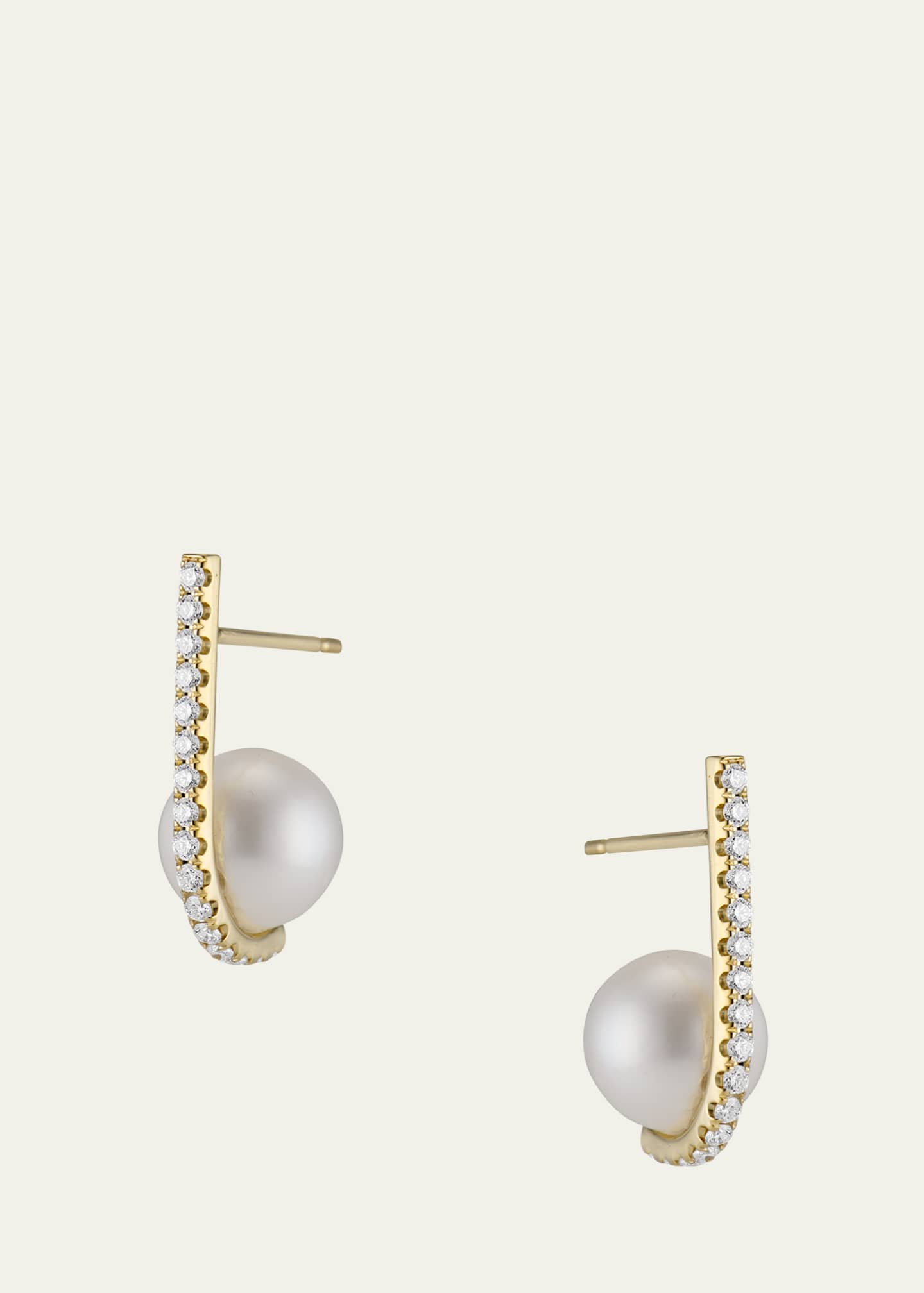Katey Walker 18K Yellow Gold White Pearl and Diamond Tuck Stud Earrings Image 3 of 4