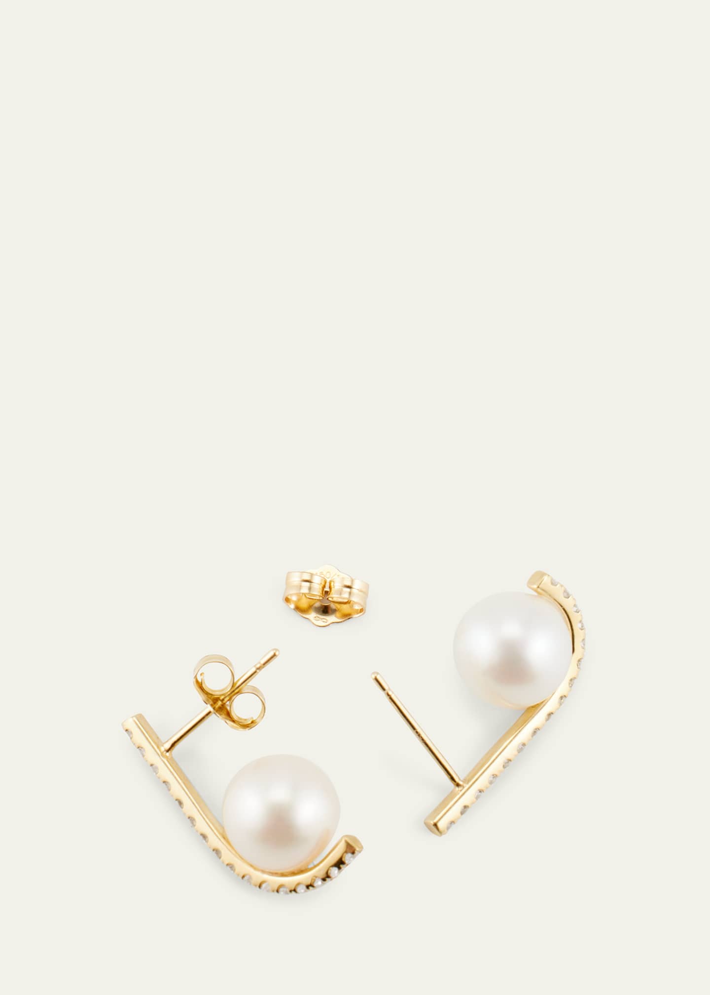 Katey Walker 18K Yellow Gold White Pearl and Diamond Tuck Stud Earrings Image 4 of 4