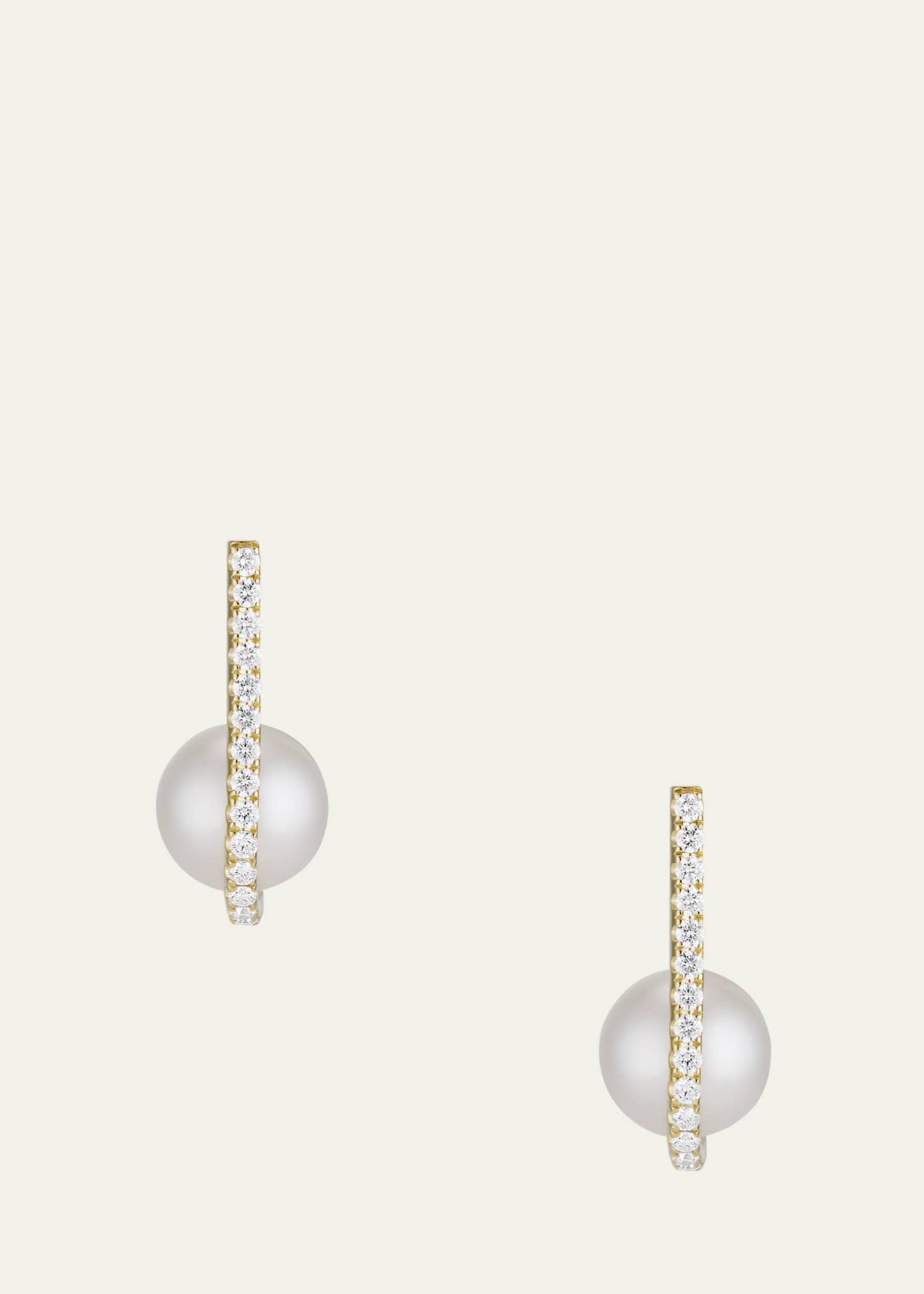 Katey Walker 18K Yellow Gold White Pearl and Diamond Tuck Stud Earrings Image 1 of 4