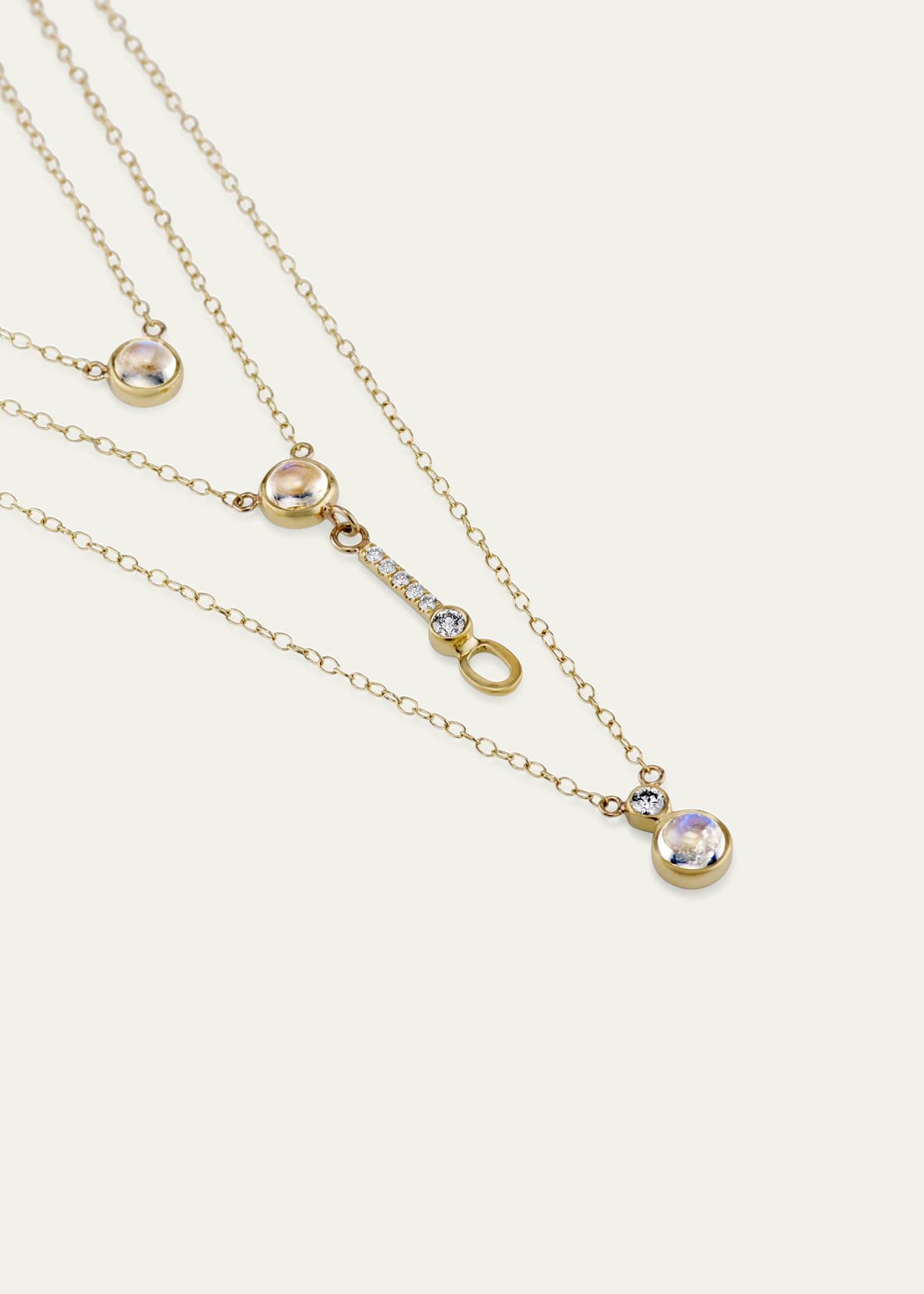 Katey Walker Triple Layer Diamond & Rainbow Moonstone Necklace in 18K Gold Image 3 of 4