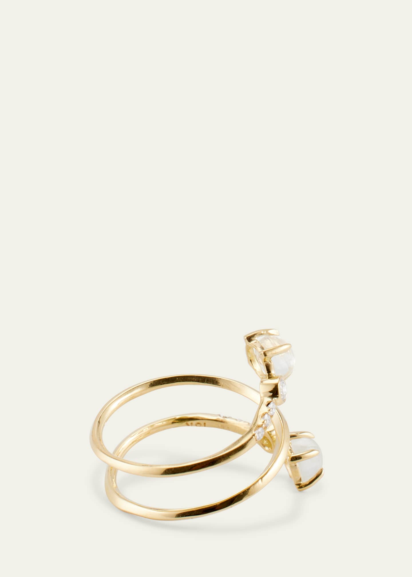 Katey Walker 18K Gold, Diamond and Rainbow Moonstone Twist Ring Image 3 of 4