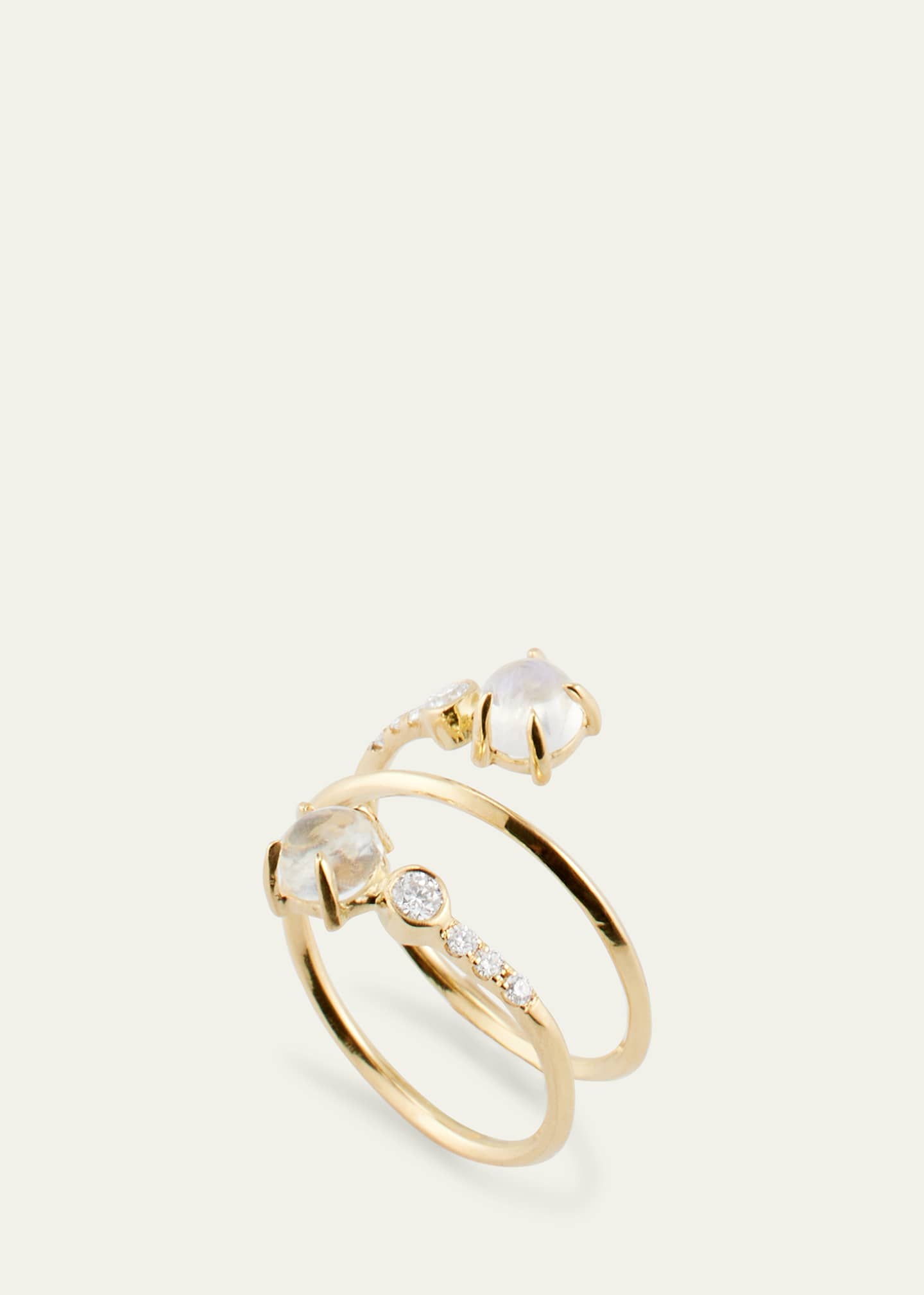 Katey Walker 18K Gold, Diamond and Rainbow Moonstone Twist Ring Image 4 of 4