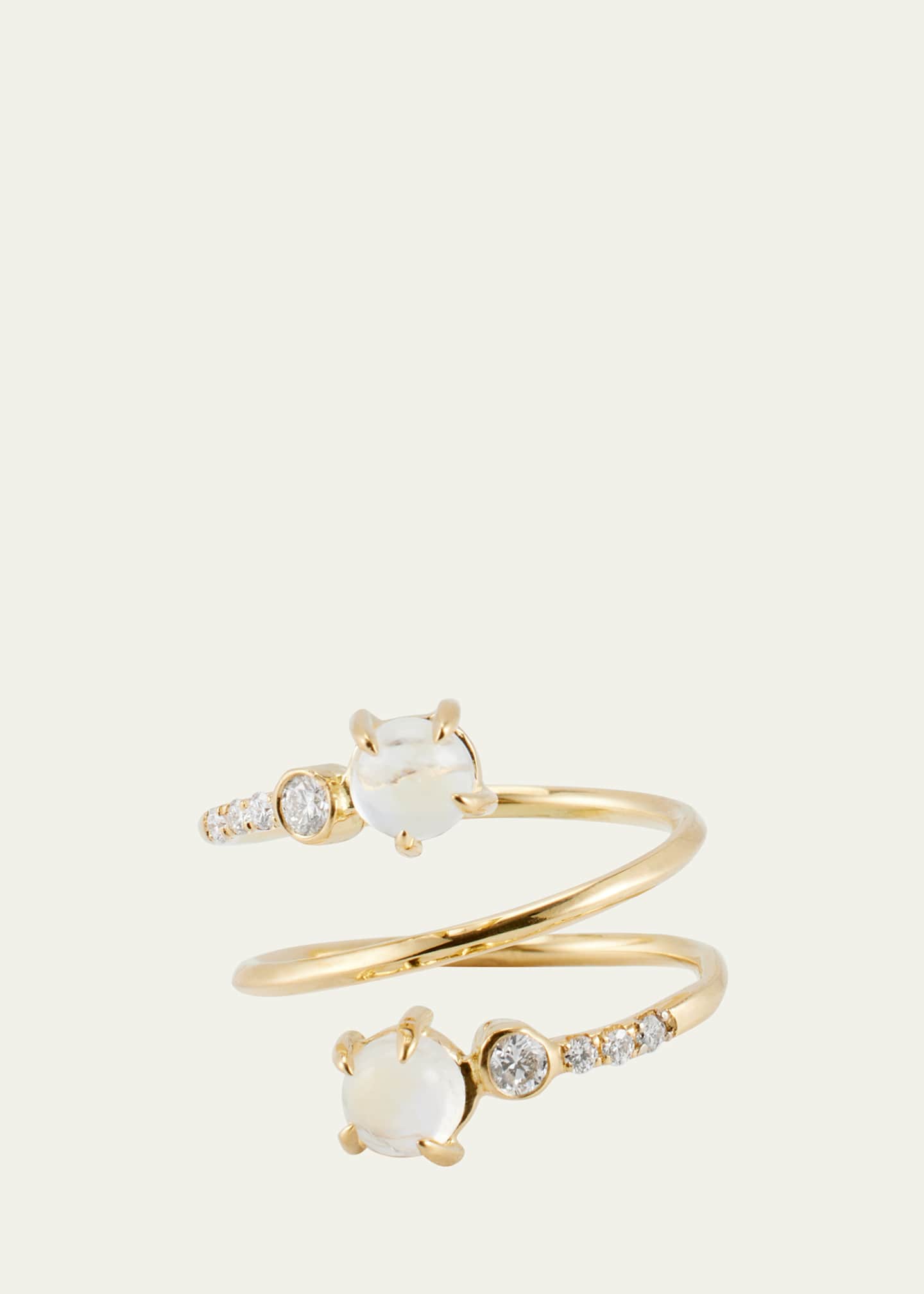 Katey Walker 18K Gold, Diamond and Rainbow Moonstone Twist Ring Image 1 of 4
