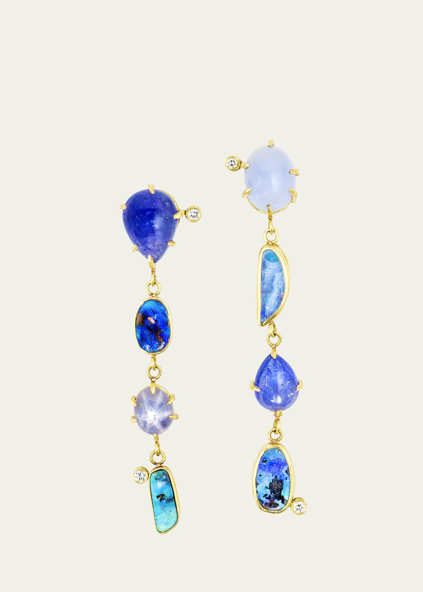 24K 995 Pure Gold Ear Hangings with Blue Color Stones for Women -  1-GER-V00626 in 6.550 Grams