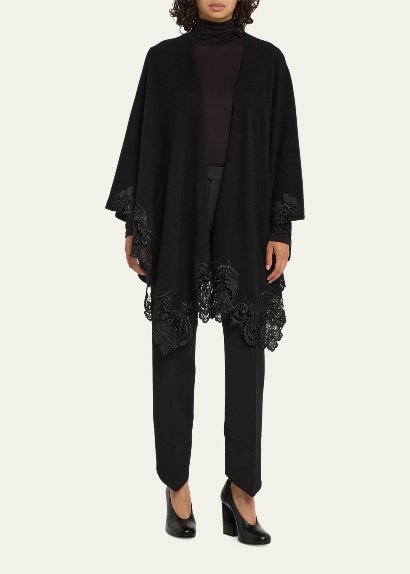 Sofia Cashmere Cashmere Cape With Lace Trim Image 2 of 5