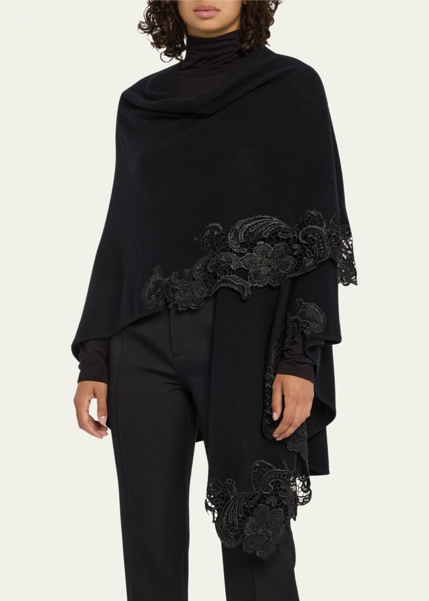 Sofia Cashmere Cashmere Cape With Lace Trim Image 4 of 5