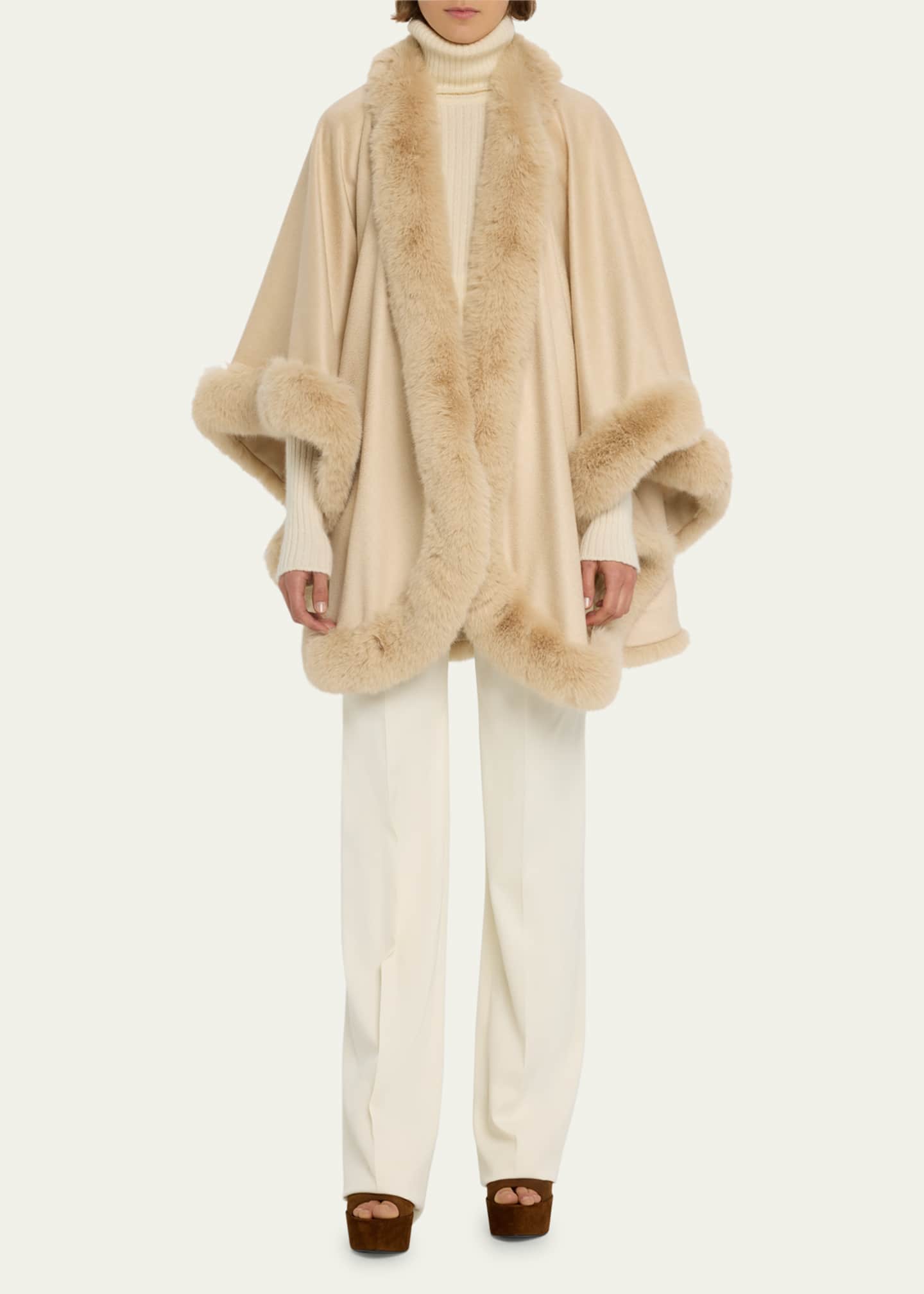 Sofia Cashmere Cashmere Cape With Faux Fur Trim Image 2 of 5