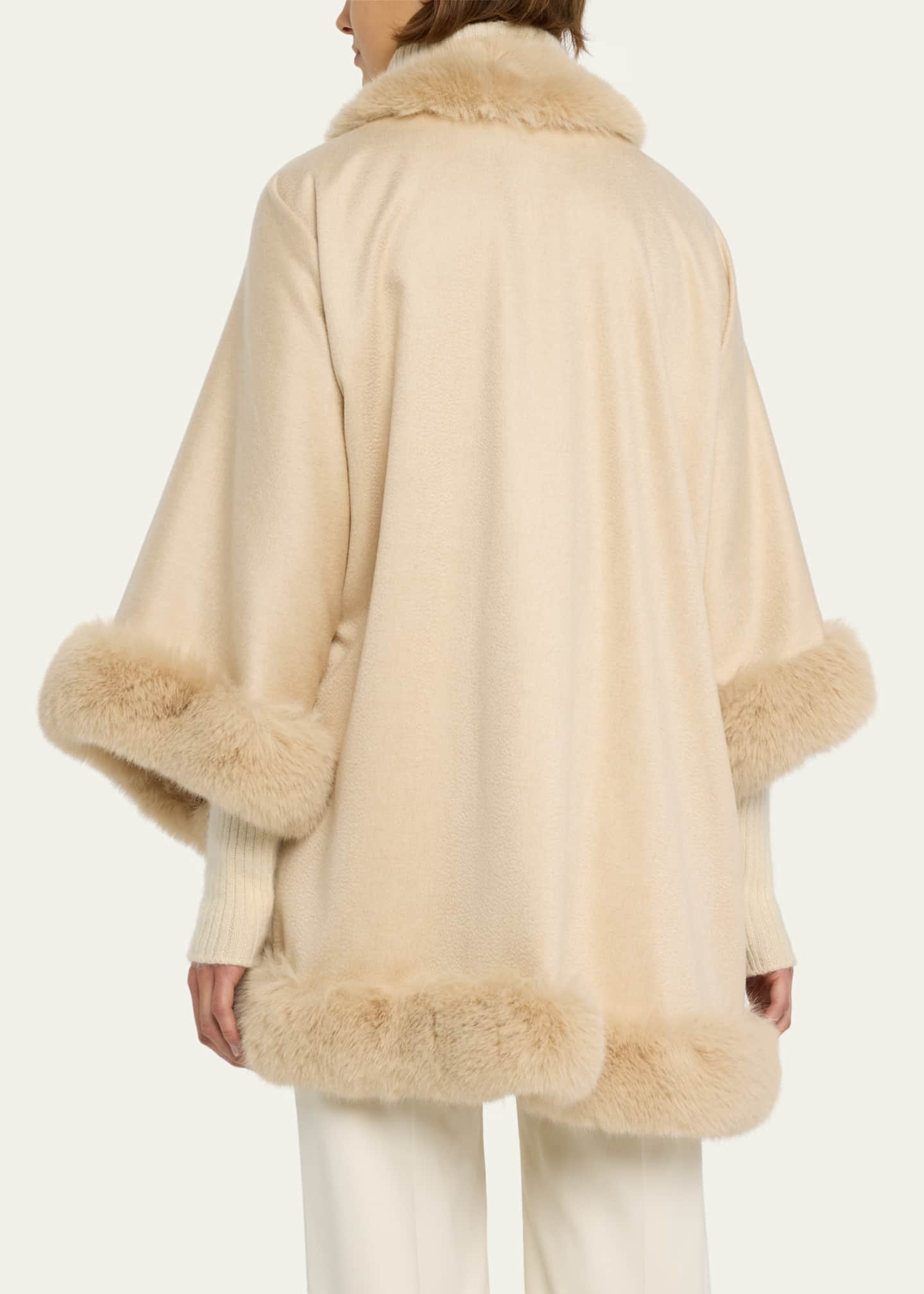 Sofia Cashmere Cashmere Cape With Faux Fur Trim Image 3 of 5
