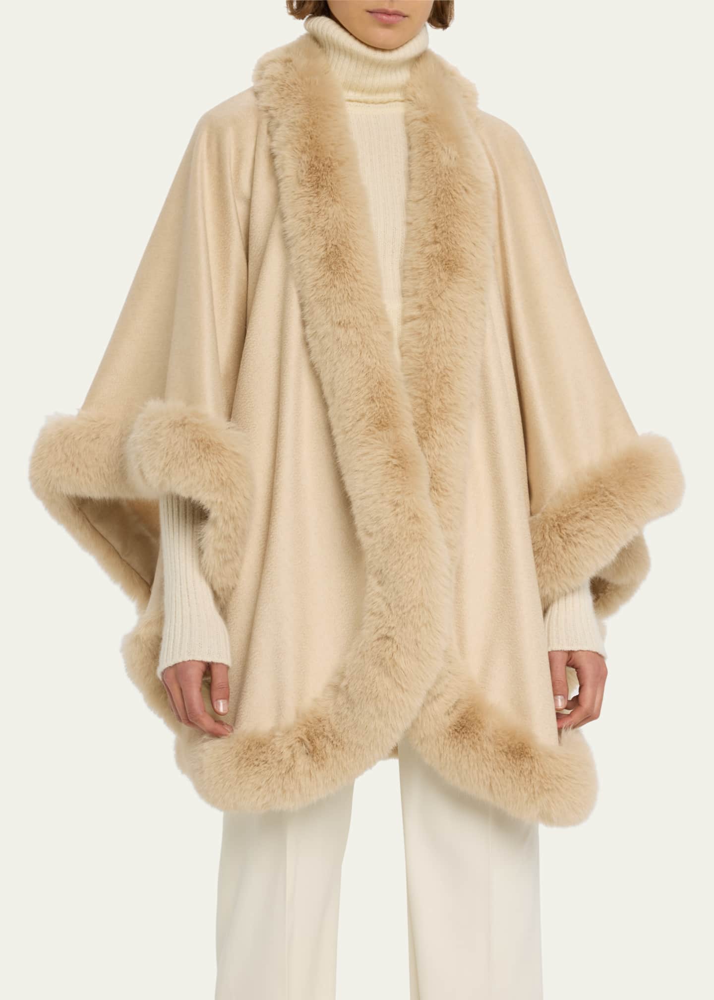 Sofia Cashmere Cashmere Cape With Faux Fur Trim Image 4 of 5