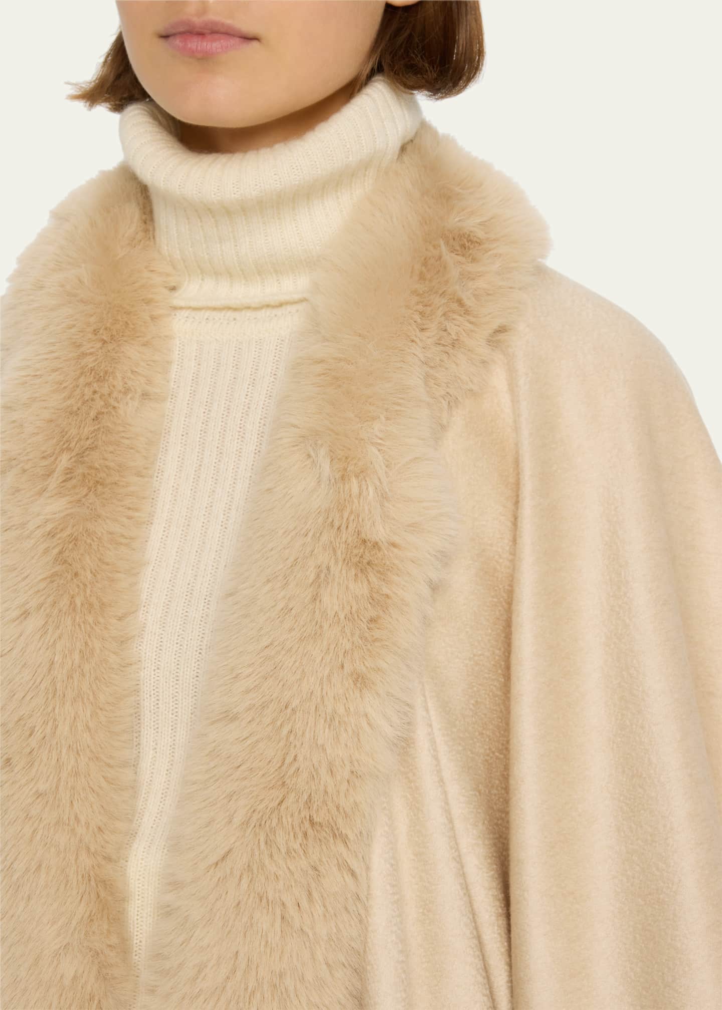 Sofia Cashmere Cashmere Cape With Faux Fur Trim Image 5 of 5