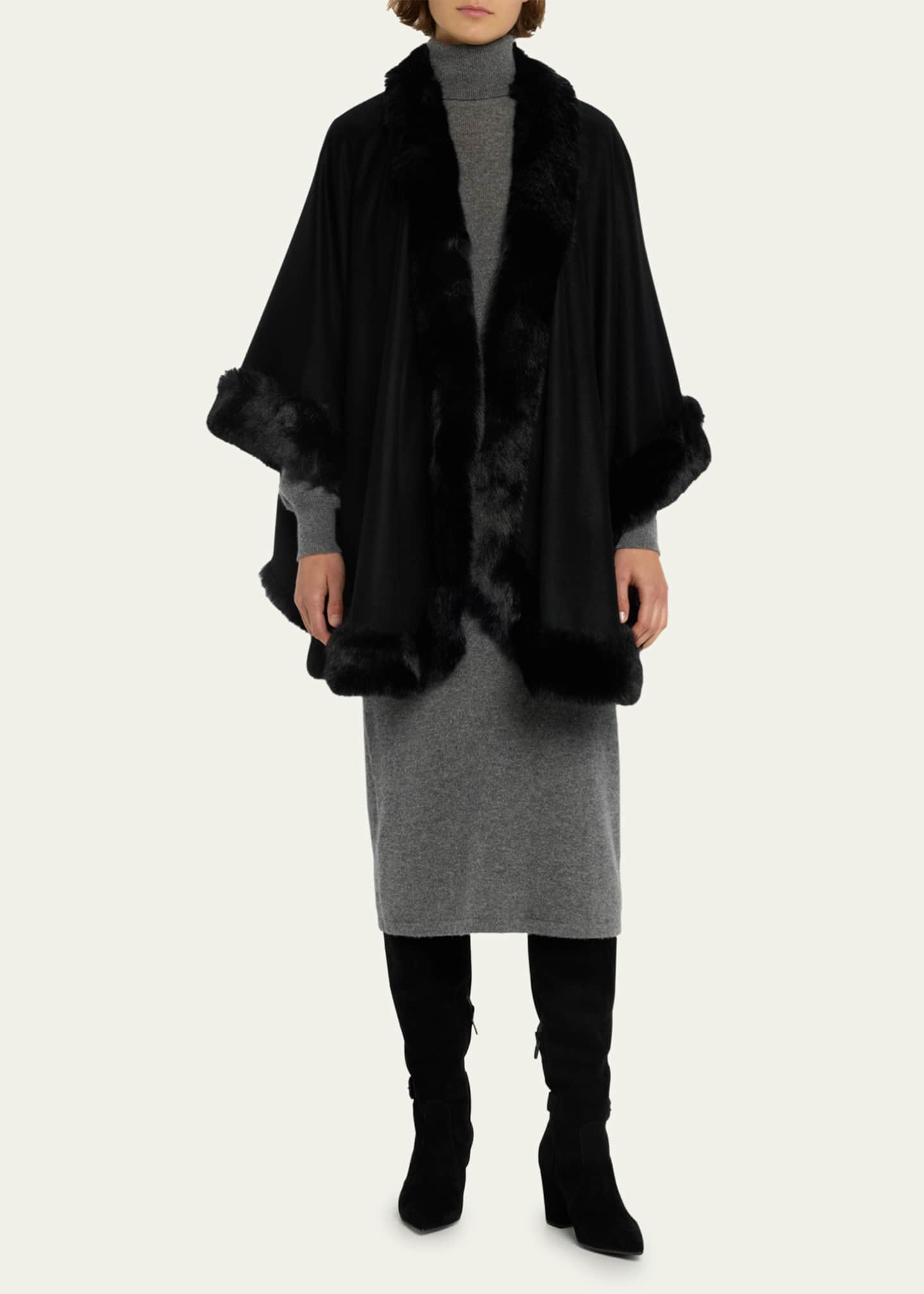 Sofia Cashmere Faux Fur Trim Cashmere Cape Image 2 of 5