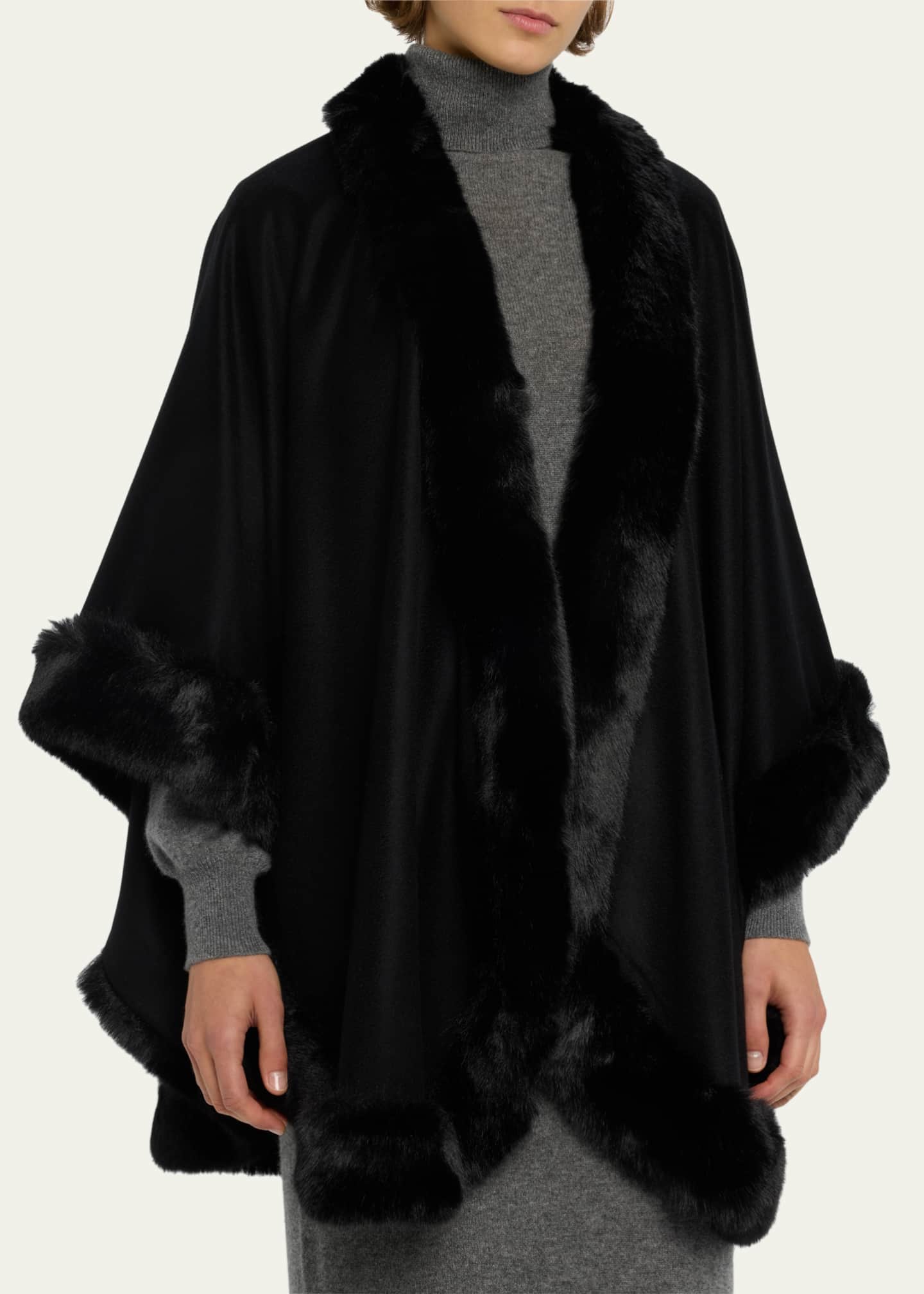 Sofia Cashmere Faux Fur Trim Cashmere Cape Image 4 of 5