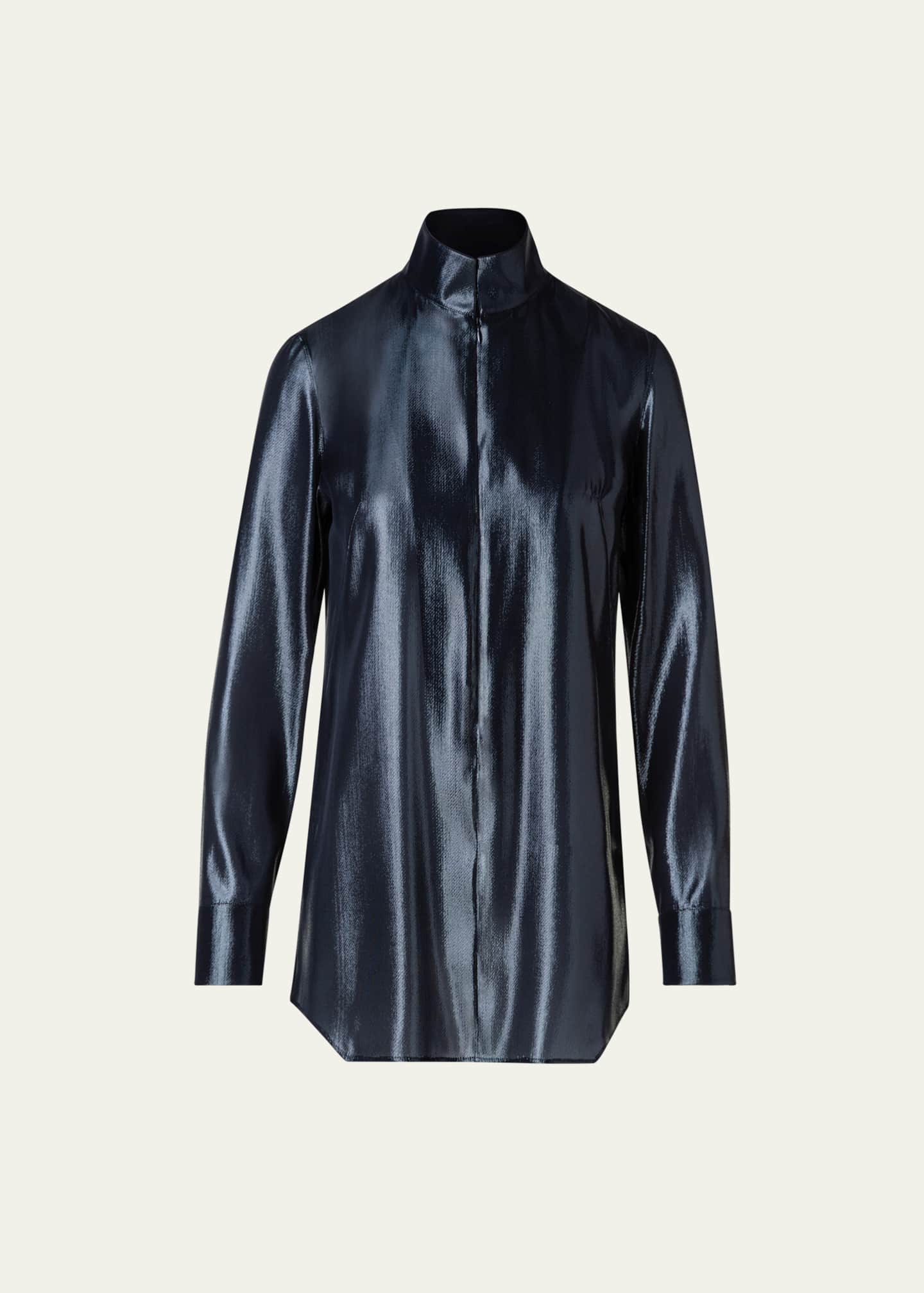 Akris Stand Collar Silk Tunic Blouse - Bergdorf Goodman