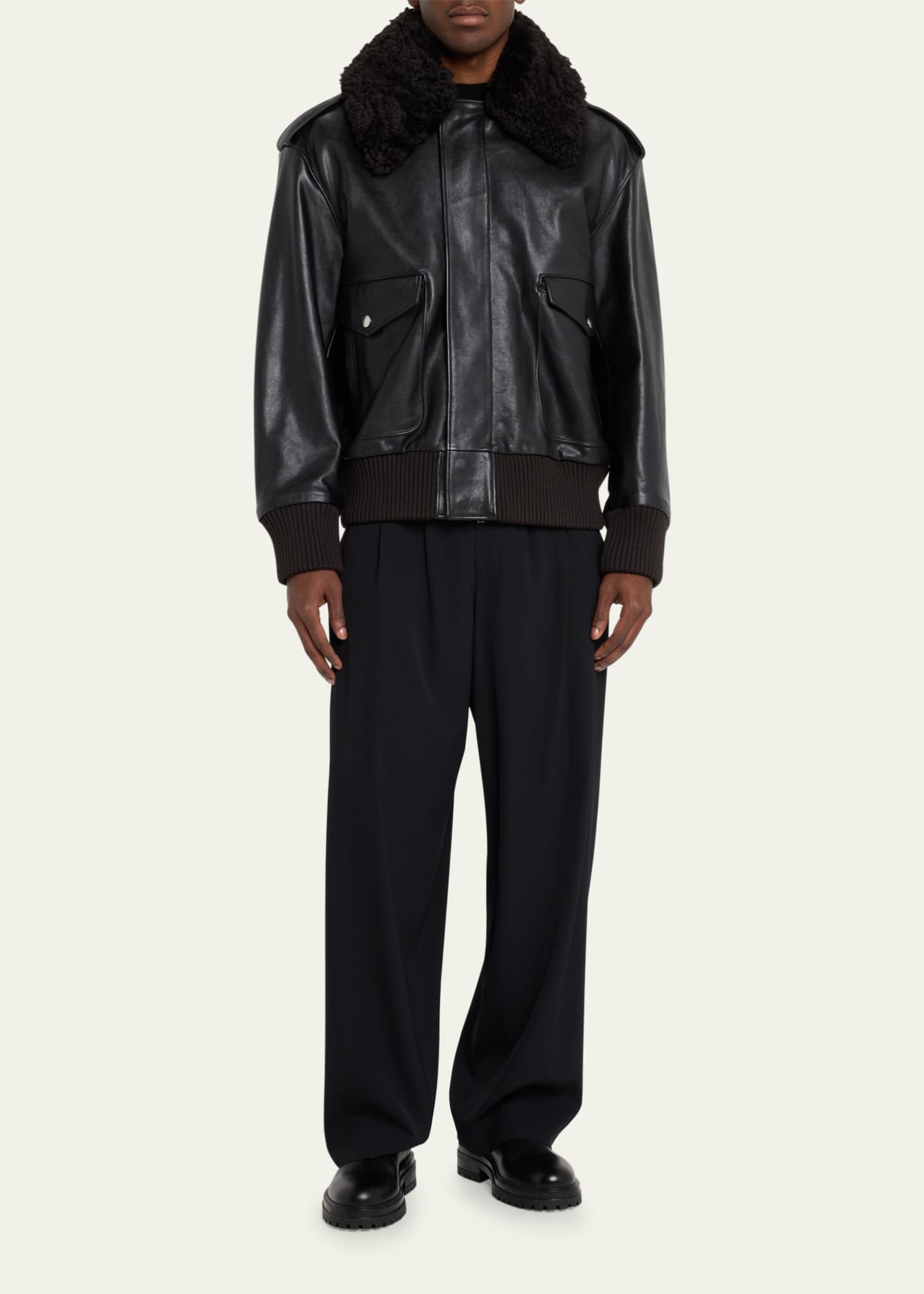 Burberry Men s Leather Shearling Collar Aviator Jacket Bergdorf
