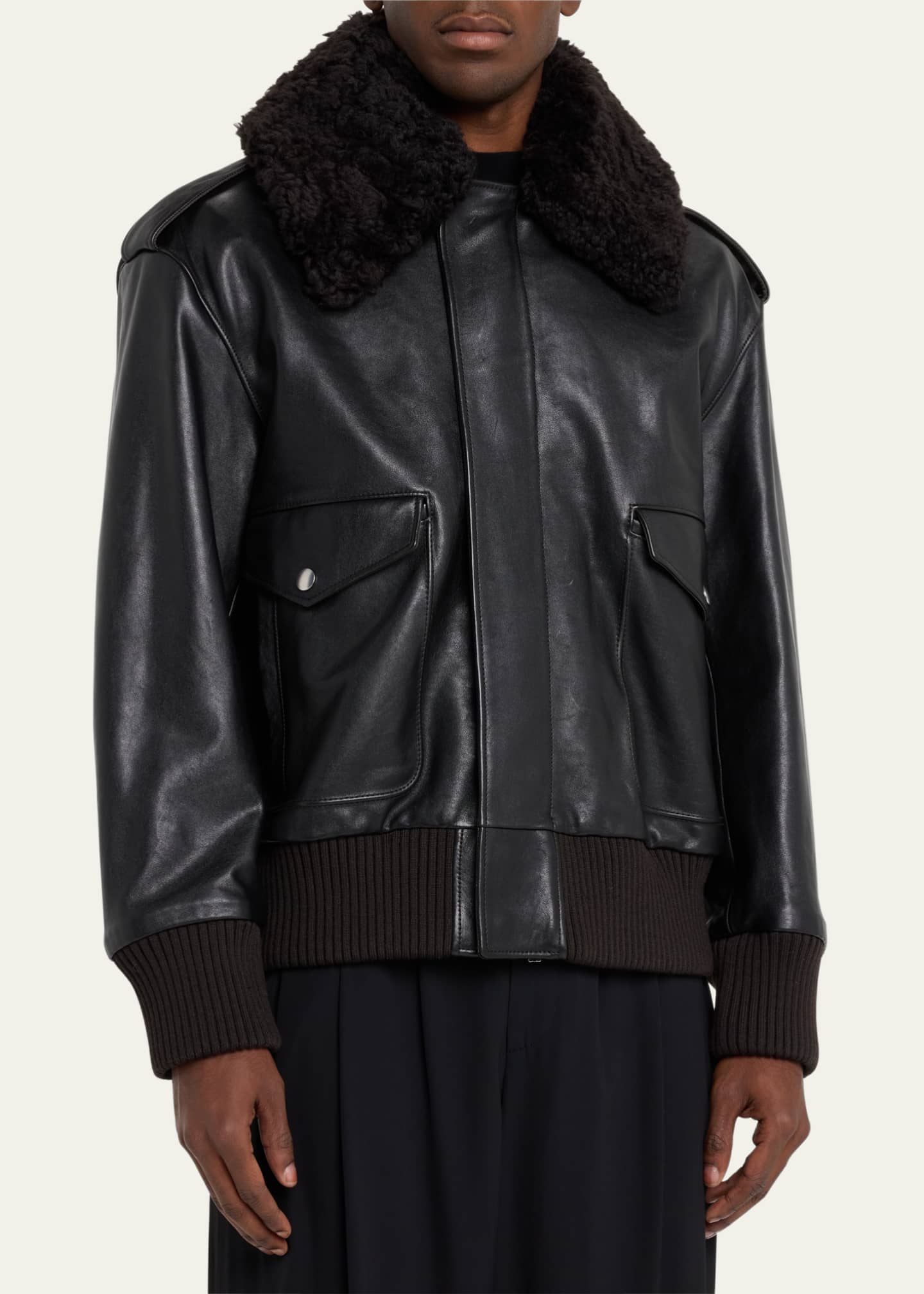Burberry Men s Leather Shearling Collar Aviator Jacket
