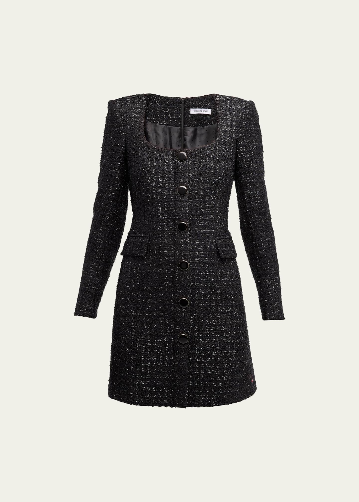 Veronica Beard Rino Button-Front Tweed Mini Dress