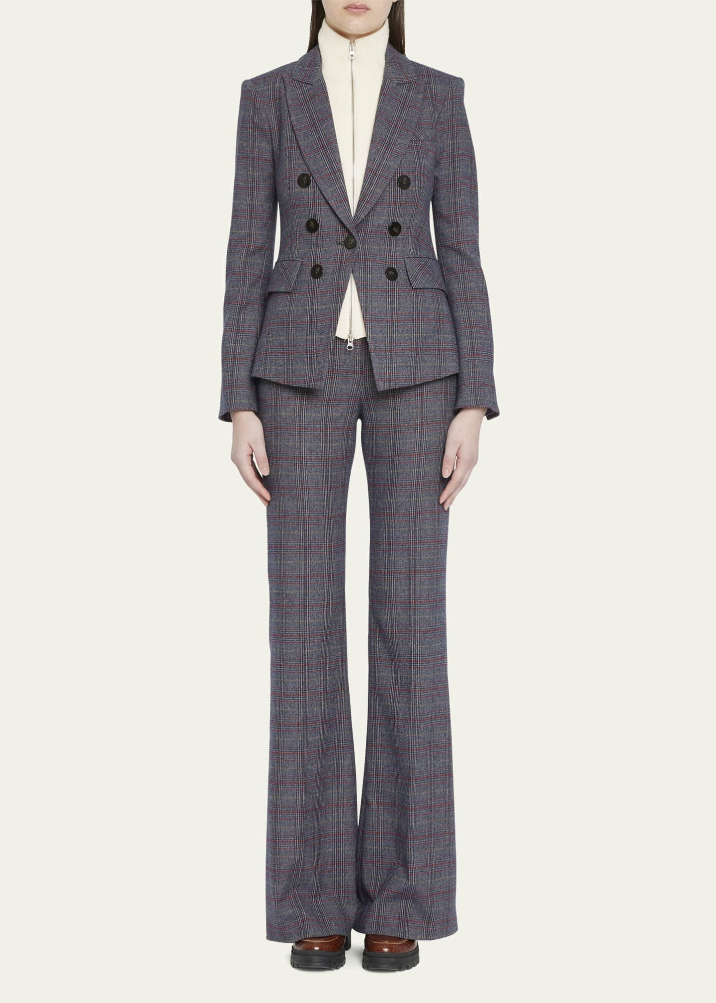 Veronica Beard Lebone Plaid Flare Pants - Bergdorf Goodman