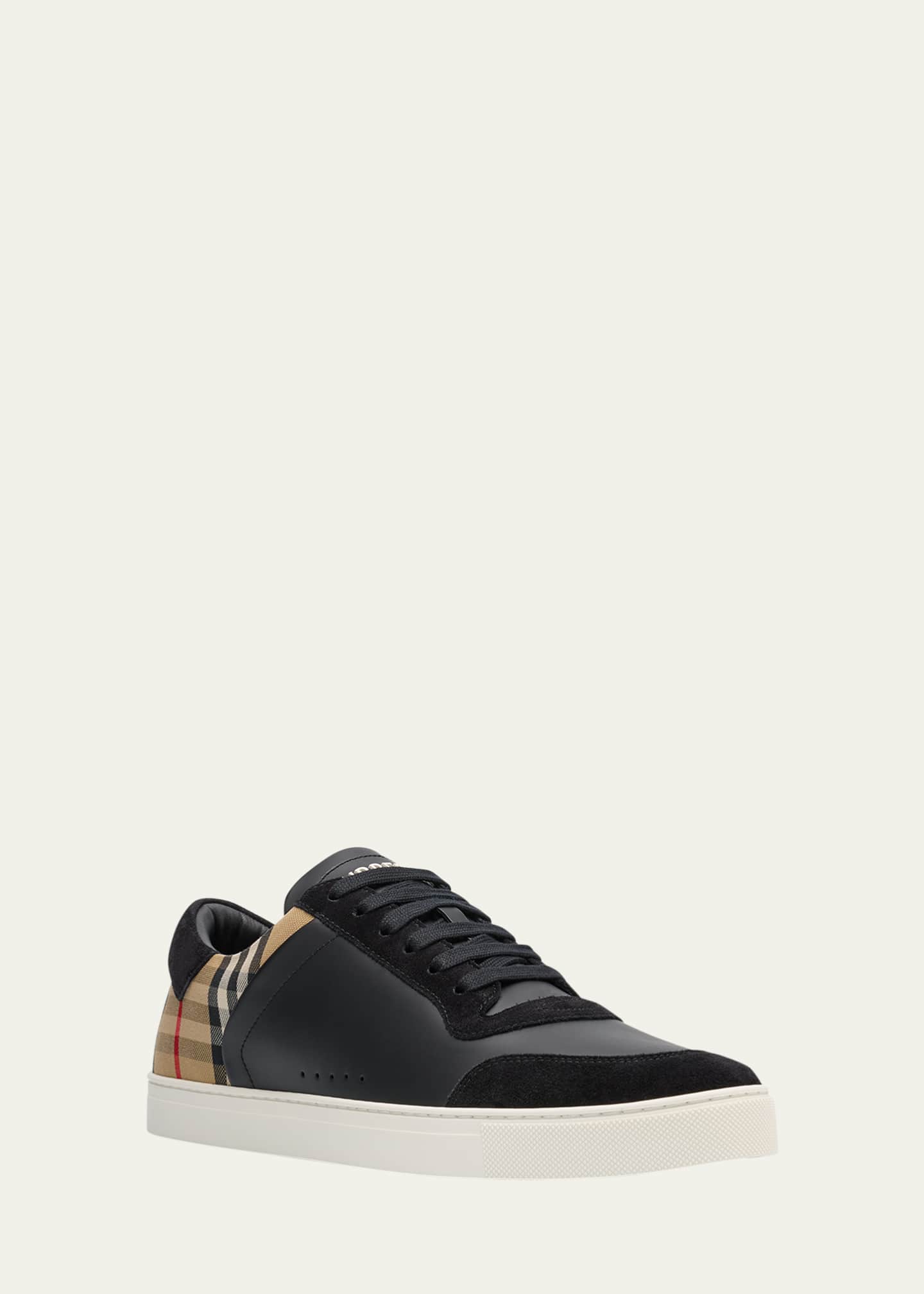 Burberry Men's Stevie Leather and Check Low-Top Sneakers Image 3 of 6