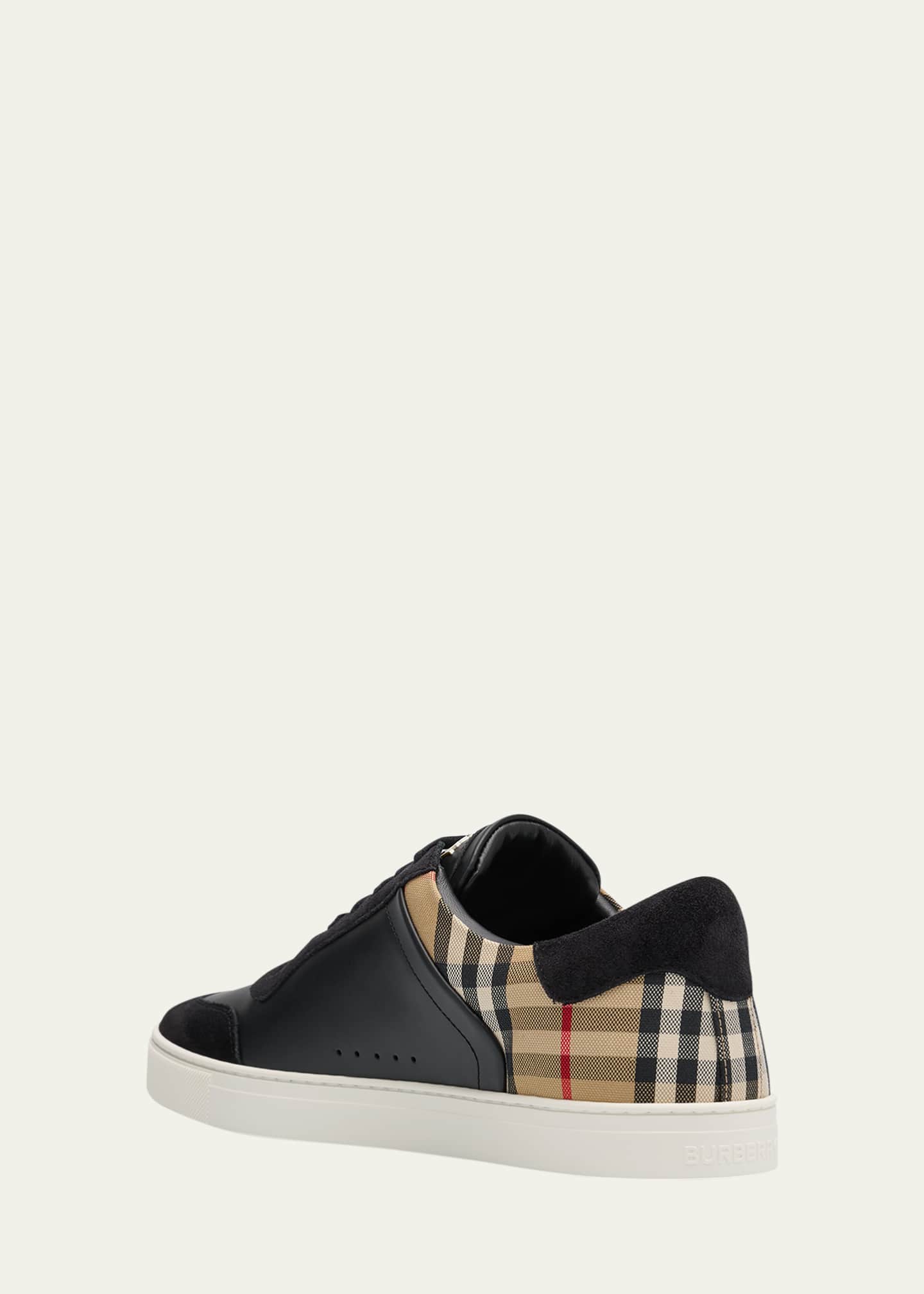 Burberry Men's Stevie Leather and Check Low-Top Sneakers Image 4 of 6