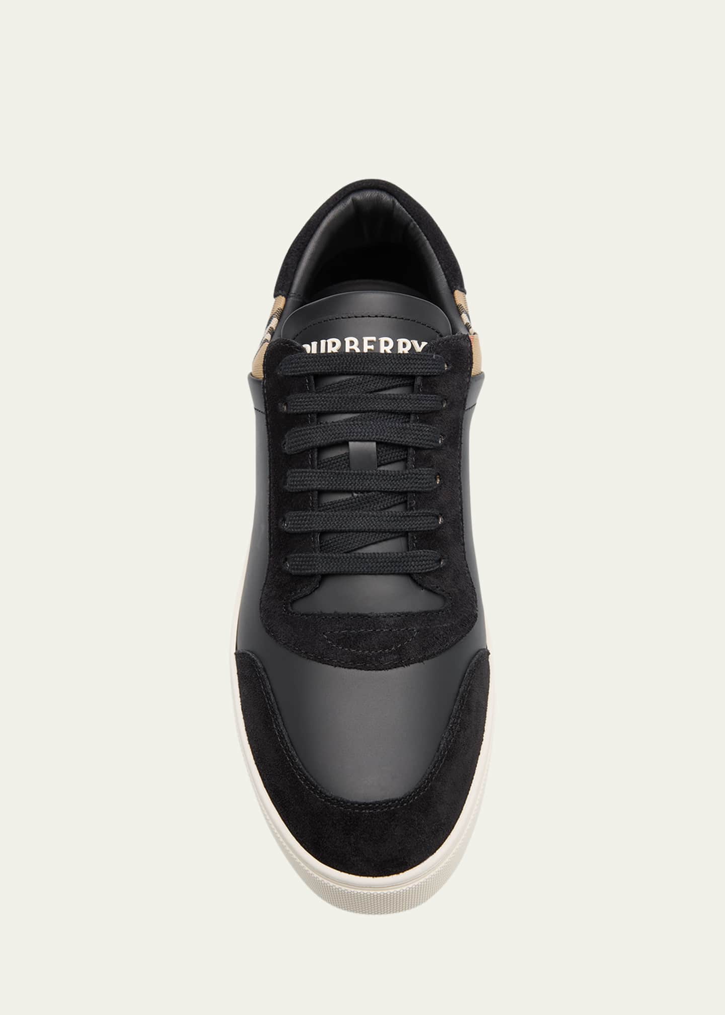 Burberry Men's Stevie Leather and Check Low-Top Sneakers Image 5 of 6