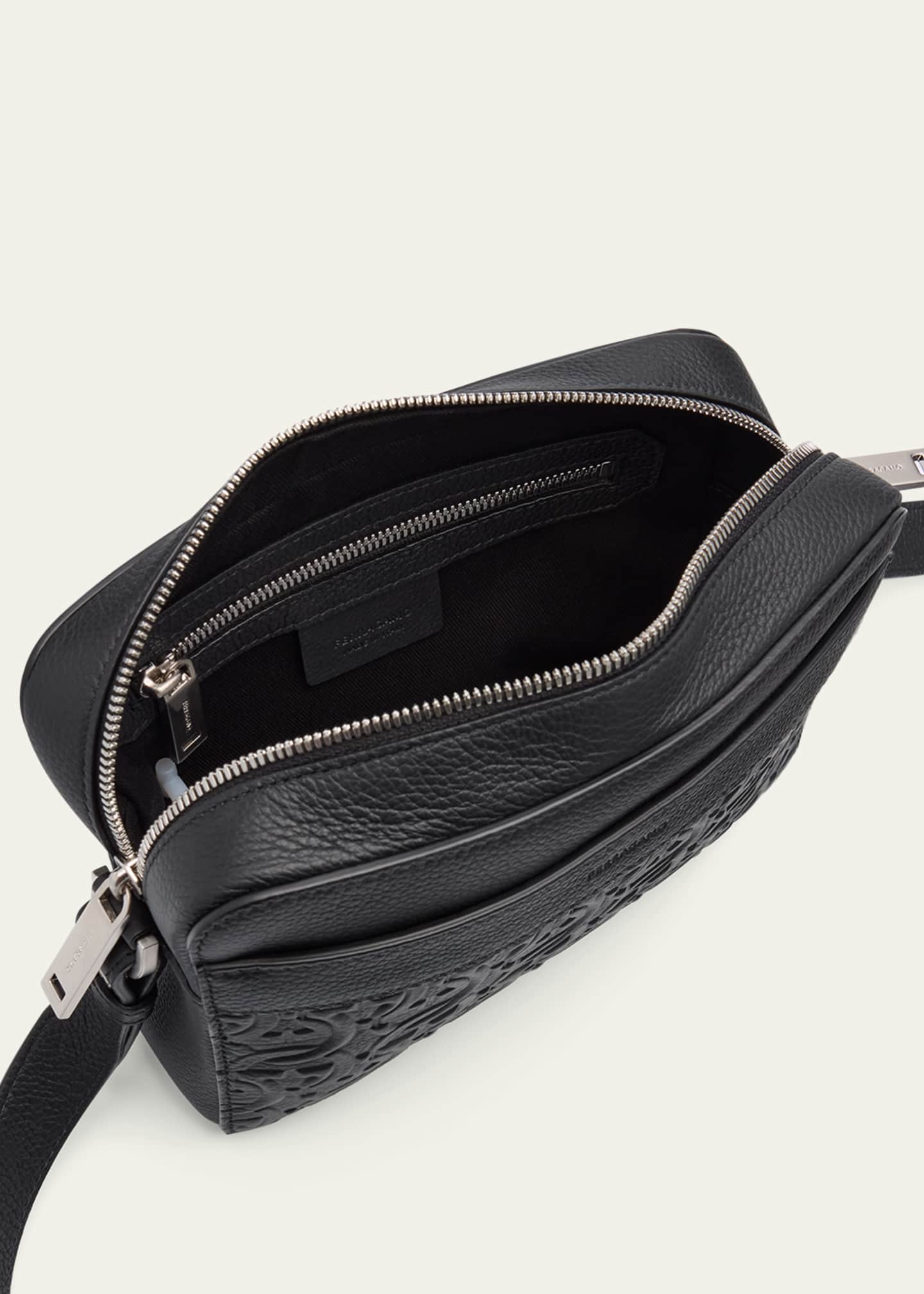 Ferragamo Men's Embossed Gancini Leather Crossbody Bag Image 4 of 6