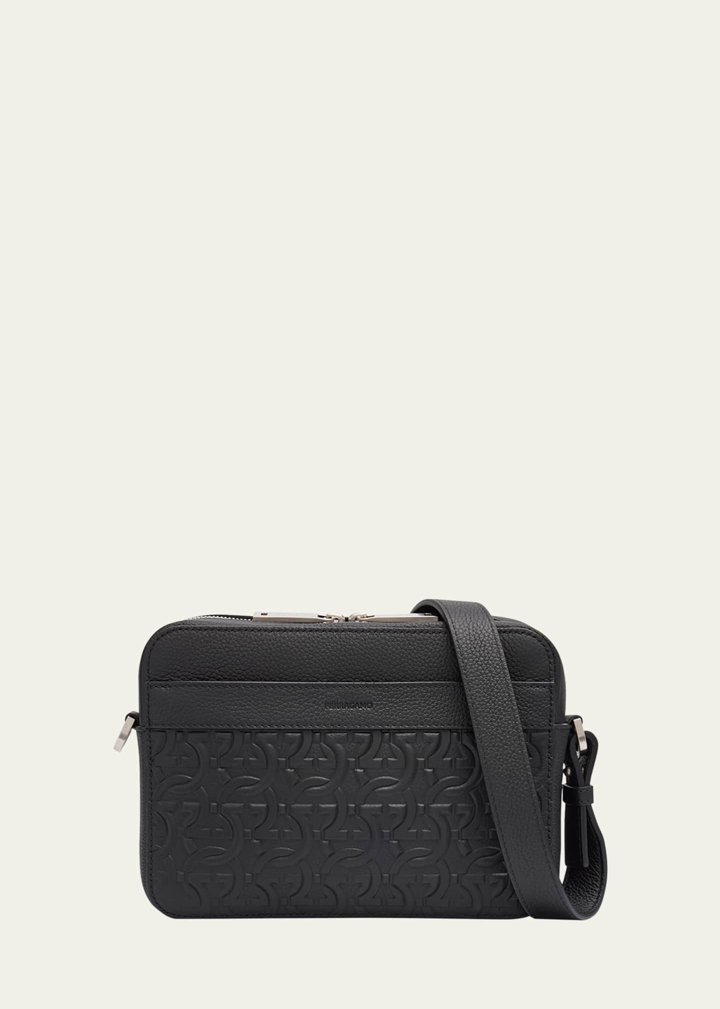 Ferragamo Men's Embossed Gancini Leather Crossbody Bag Image 1 of 6