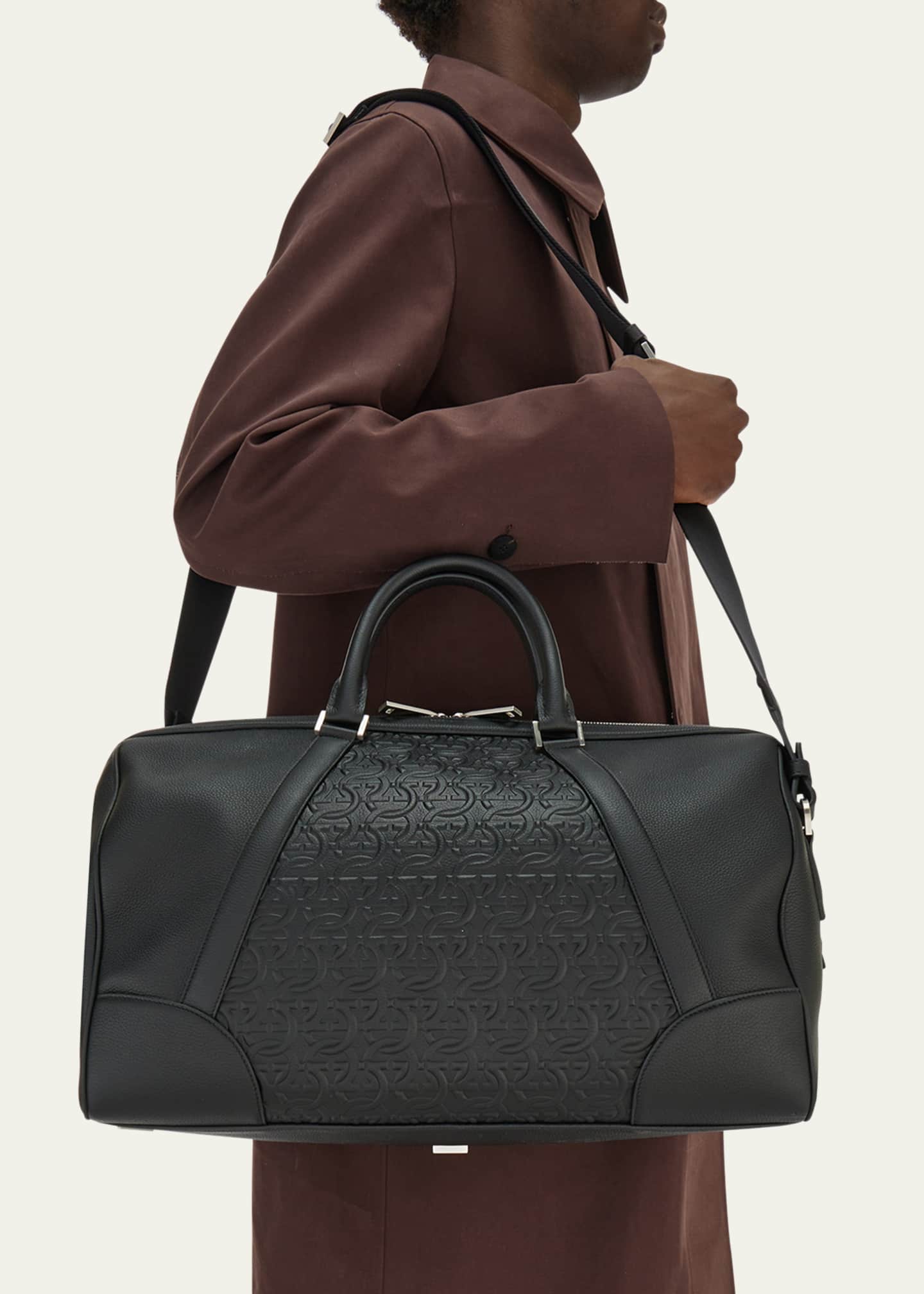Ferragamo Men s Gancini Embossed Leather Travel Duffel Bag Bergdorf Goodman