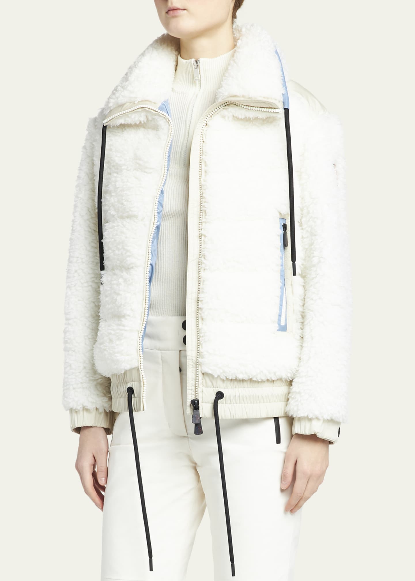 Moncler Zip Up Faux Sherpa Drawstring Puffer Jacket