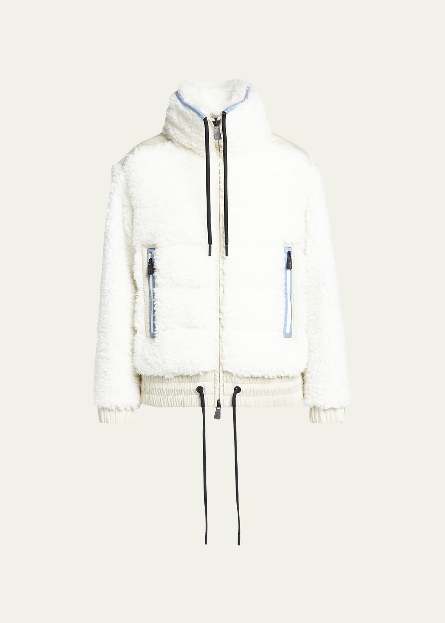 White Cropped Drawstring Puffer Coat