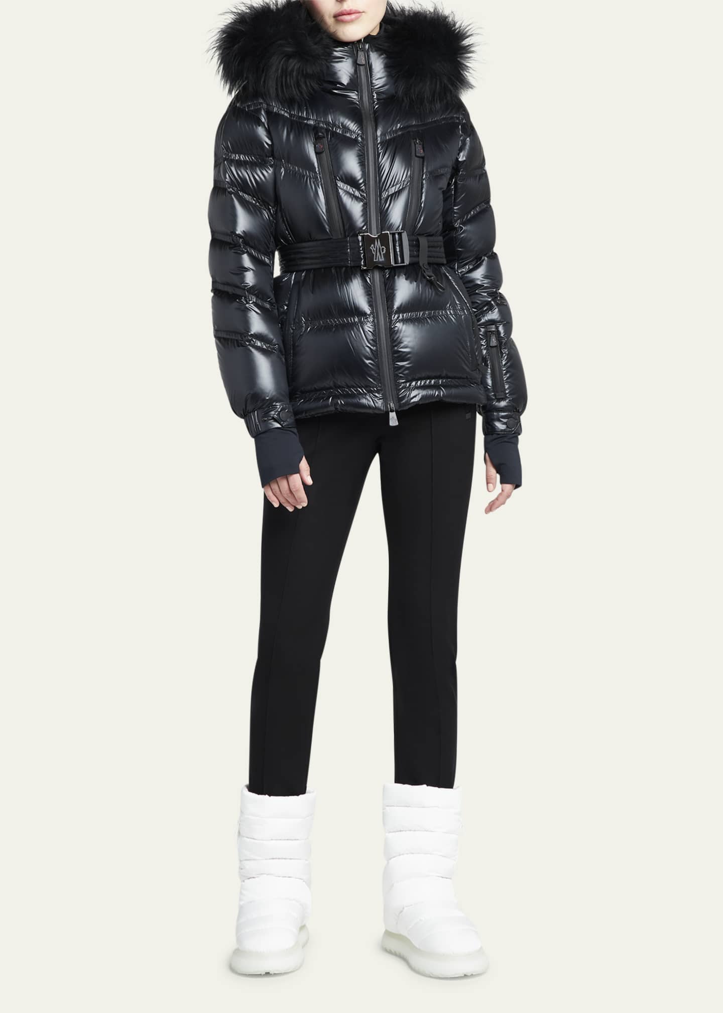 Moncler Bernin Belted Puffer Jacket with Shearling Trim - Bergdorf Goodman