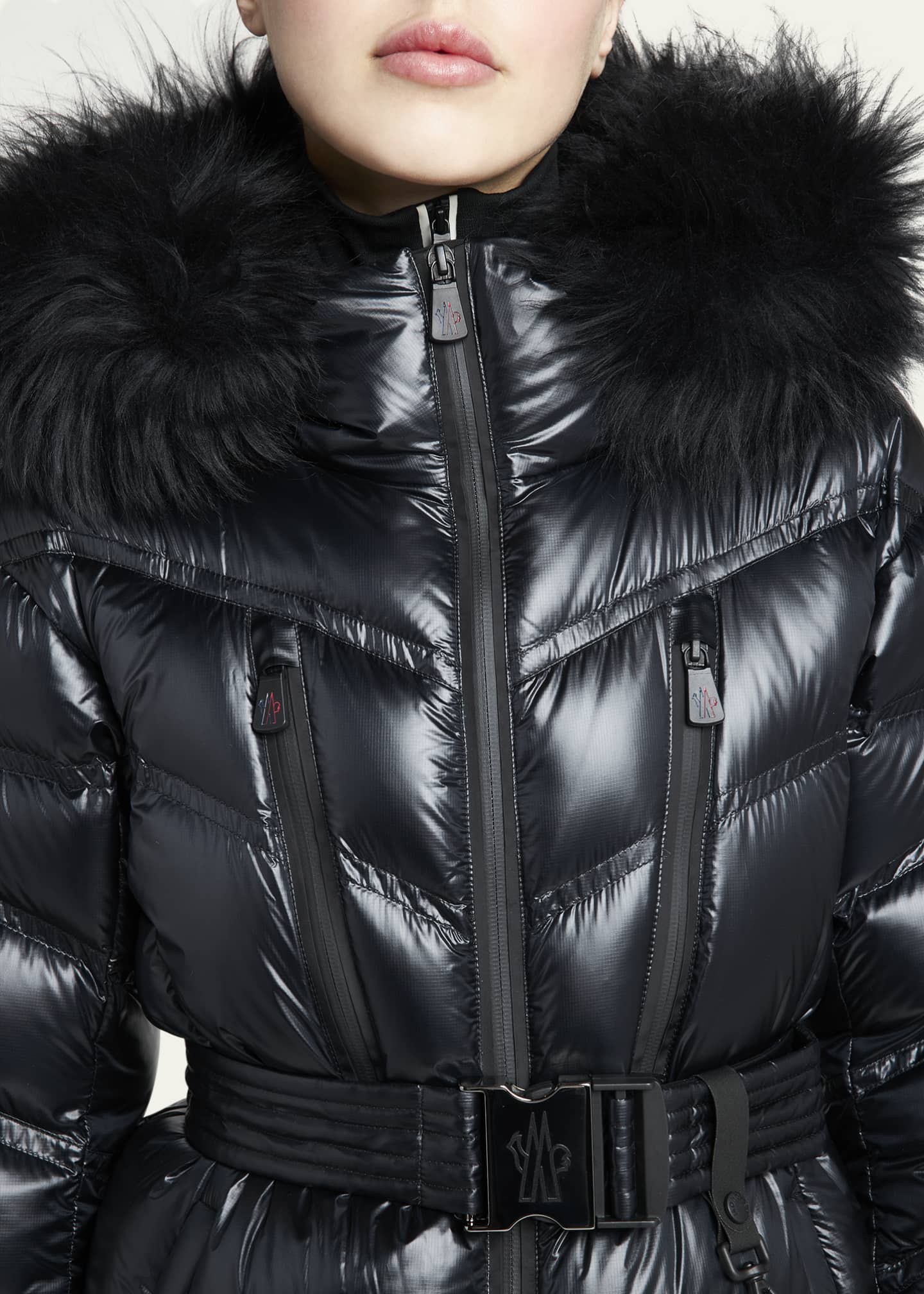 Moncler Bernin Belted Puffer Jacket with Shearling Trim - Bergdorf Goodman