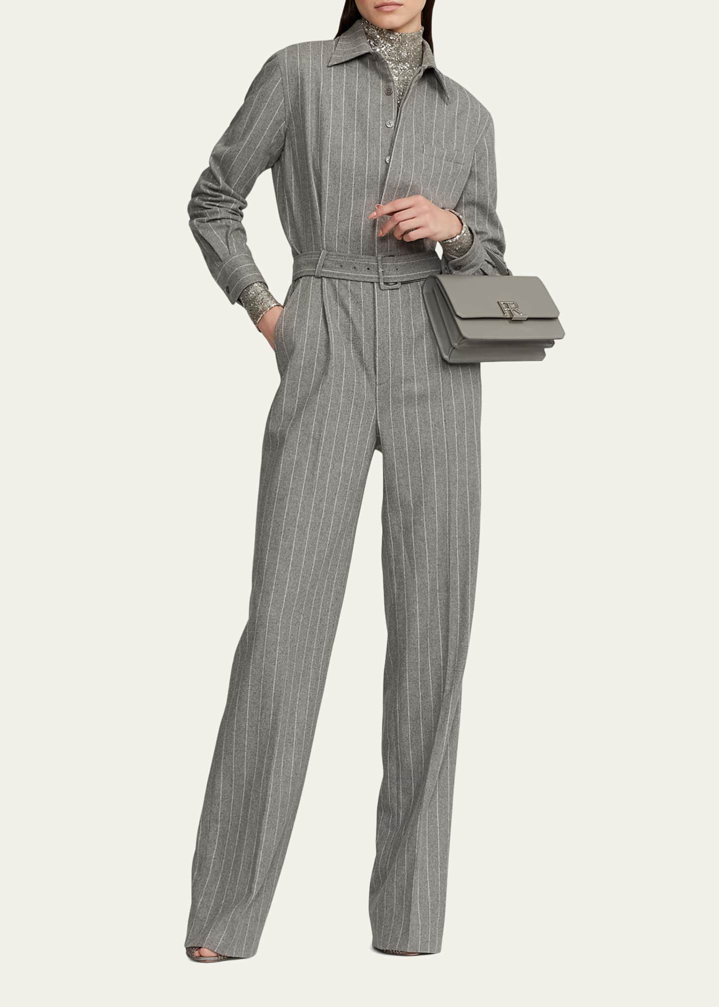 Ralph Lauren Collection Adrien Chalk Stripe Belted Wool Jumpsuit ...