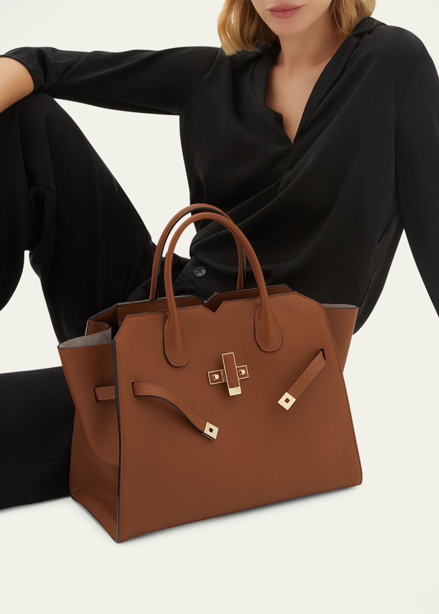 Valextra Milano Medium Leather Tote Bag Image 2 of 5