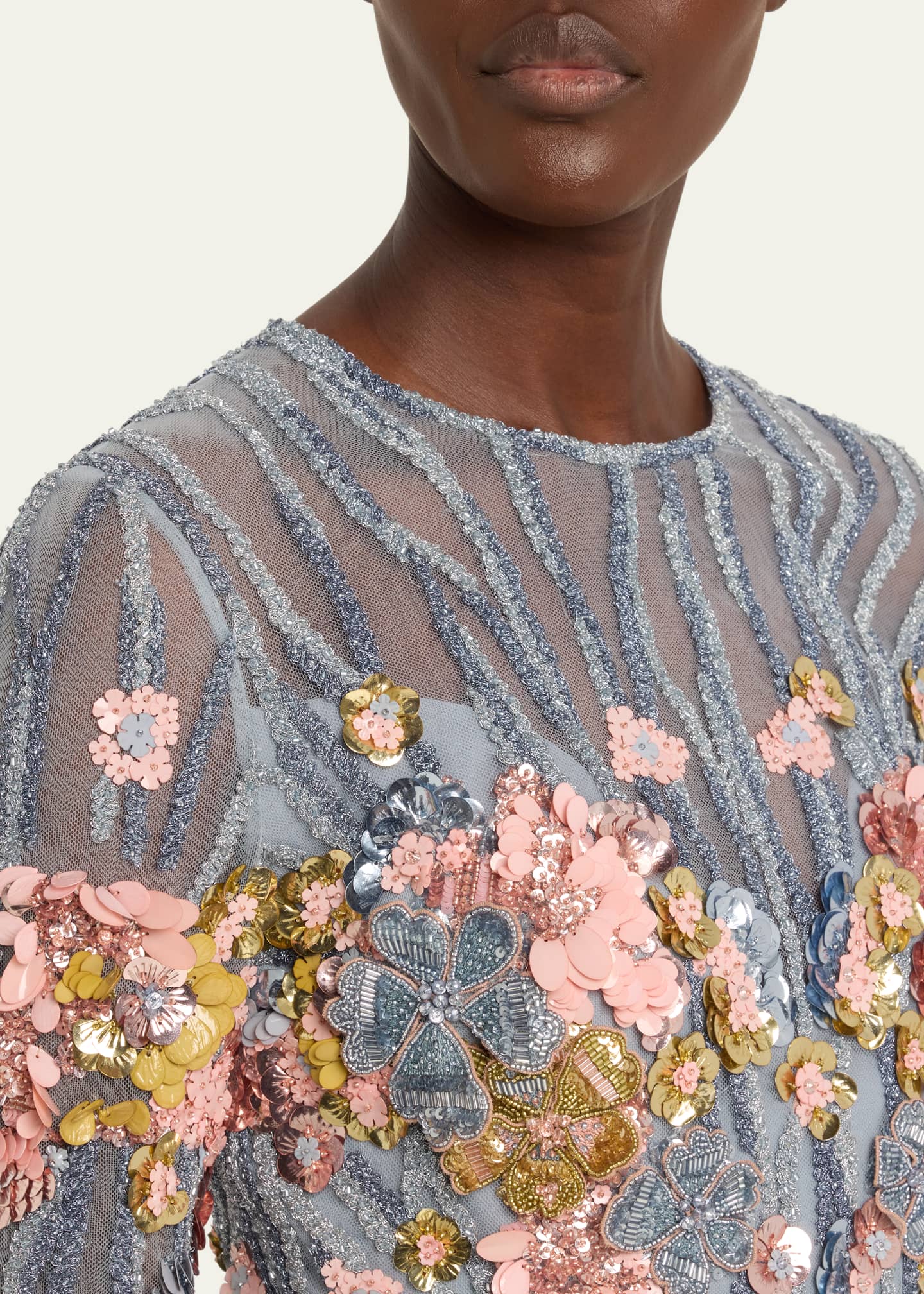 Elie Saab Embroidered Tulle Gown with Floral Detail - Bergdorf Goodman