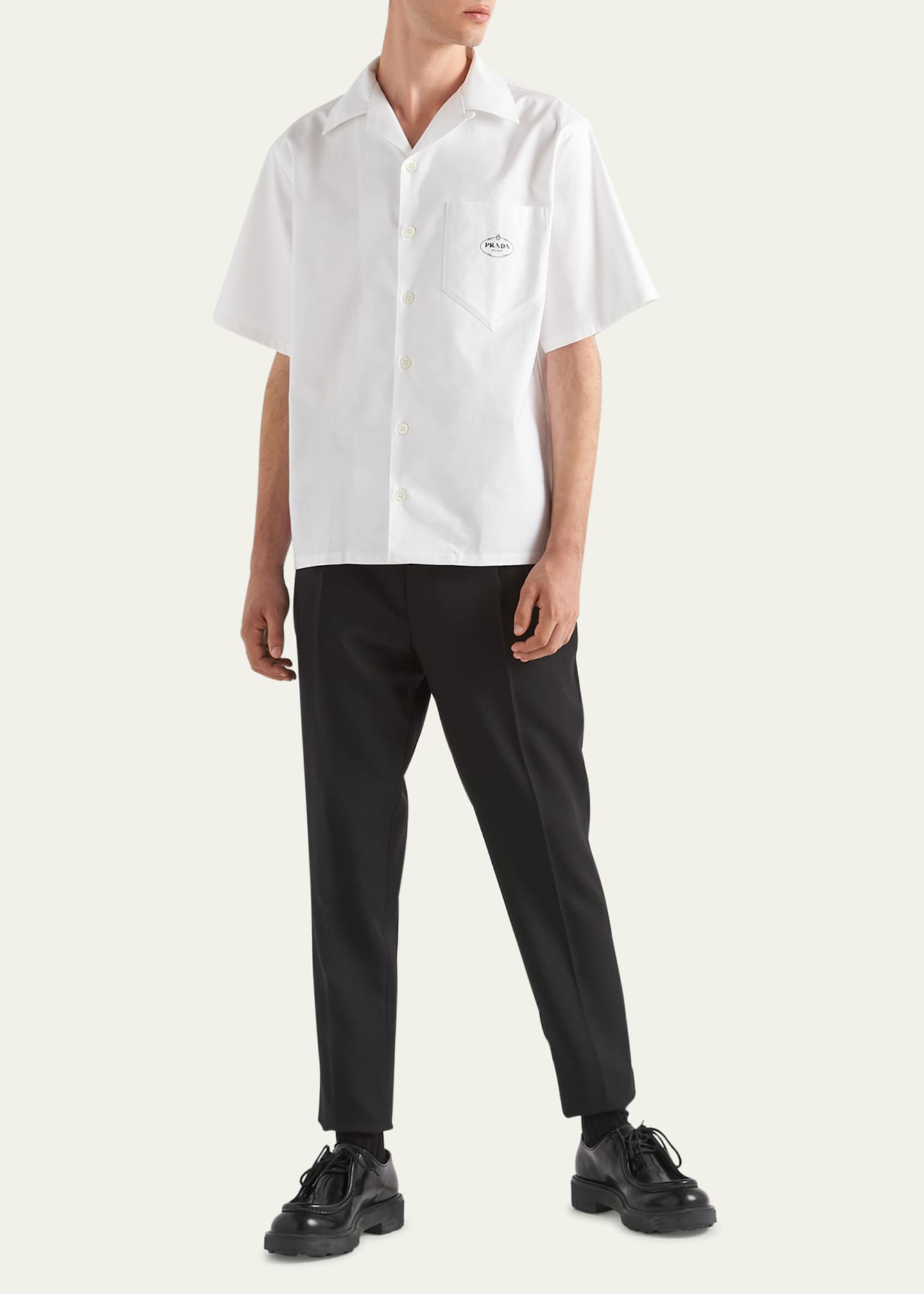 Prada Men s Oxford Sea Island Cotton Bowling Shirt Bergdorf Goodman
