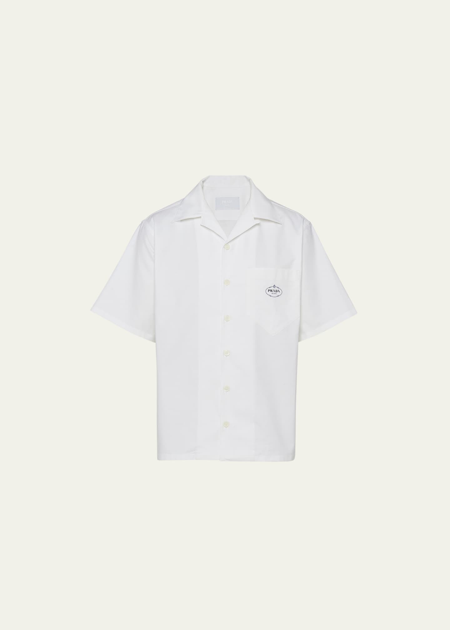 Prada Men's Short-sleeved Cotton Shirt - White - Size Large