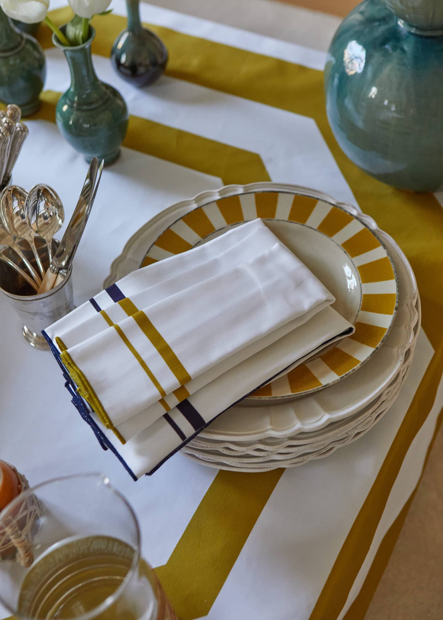 The Lino Essential Yellow Tablecloth, 71" Square Image 3 of 3