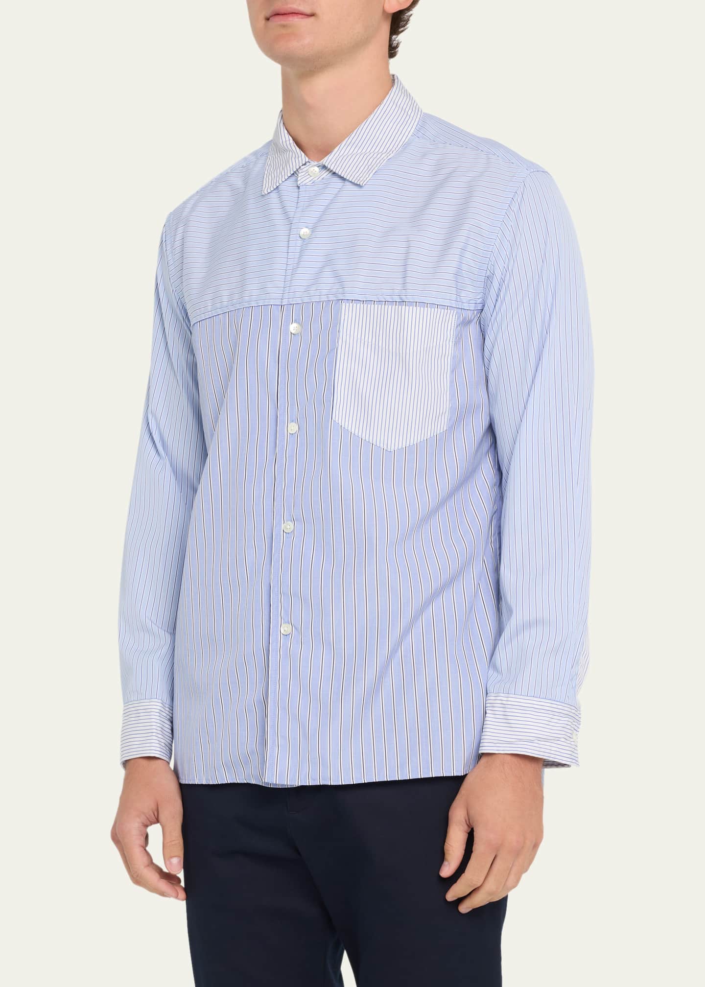 Sage de Cret Men's Multi-Stripe Patchwork Button-Down Shirt