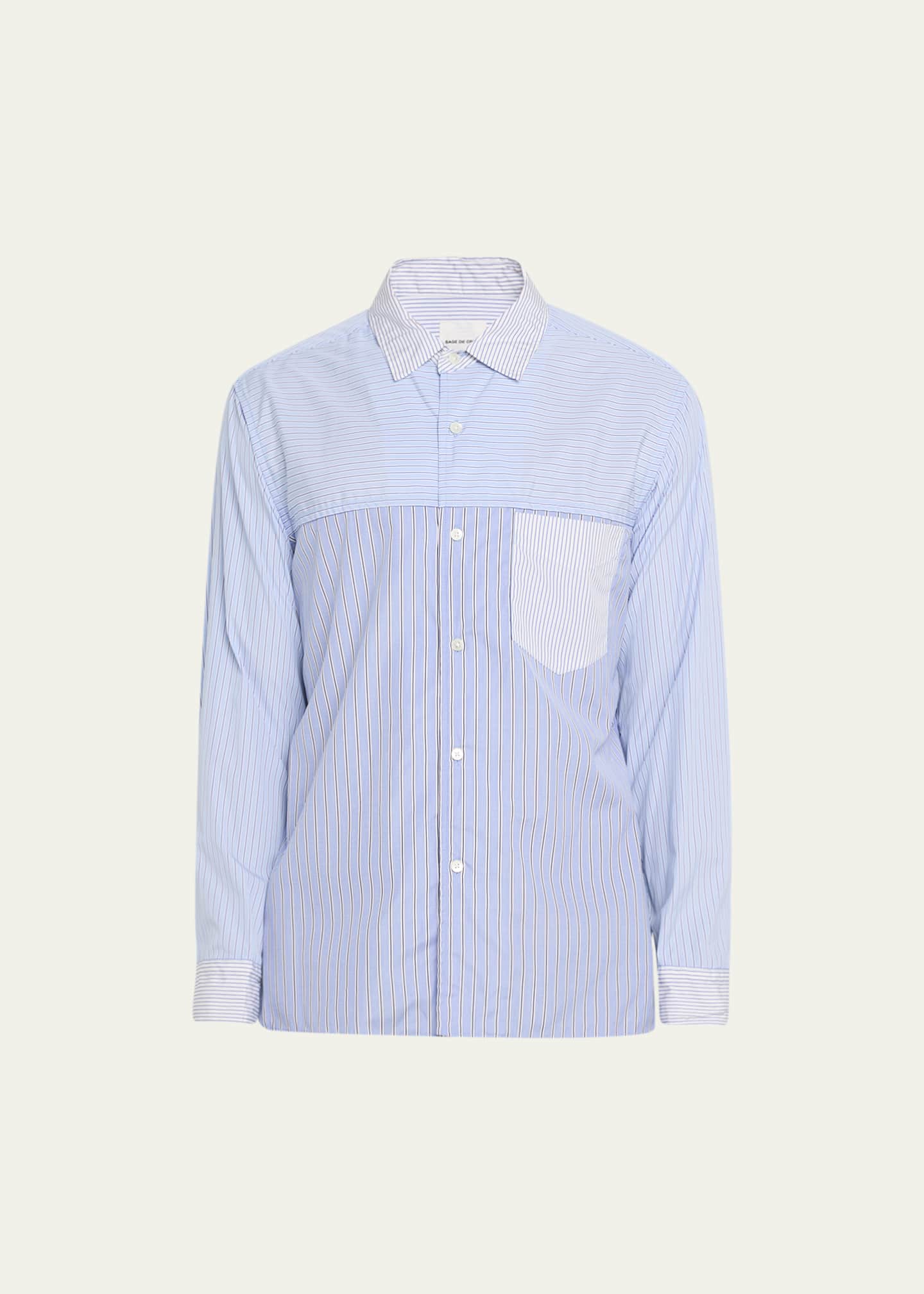 Sage de Cret Men's Multi-Stripe Patchwork Button-Down Shirt