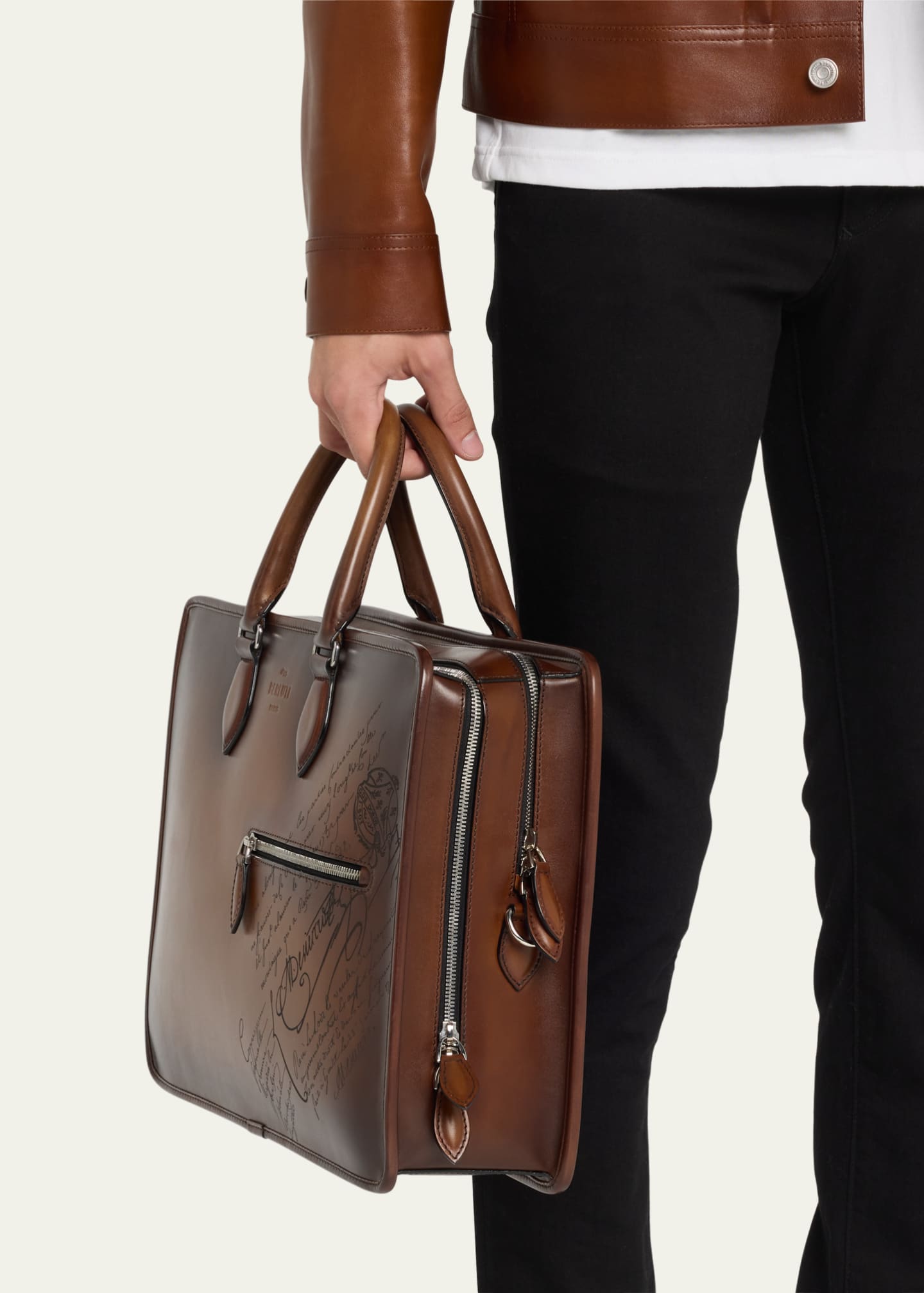 Berluti Men's Deux Jours Scritto Swipe Leather Briefcase