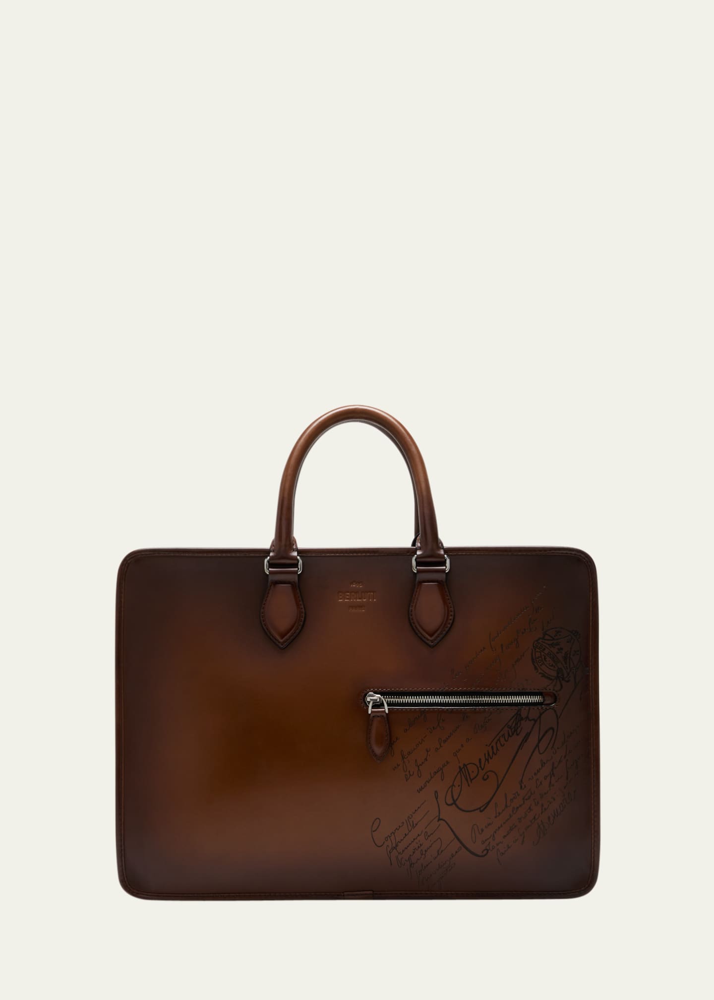 Berluti Men's Deux Jours Scritto Swipe Leather Briefcase