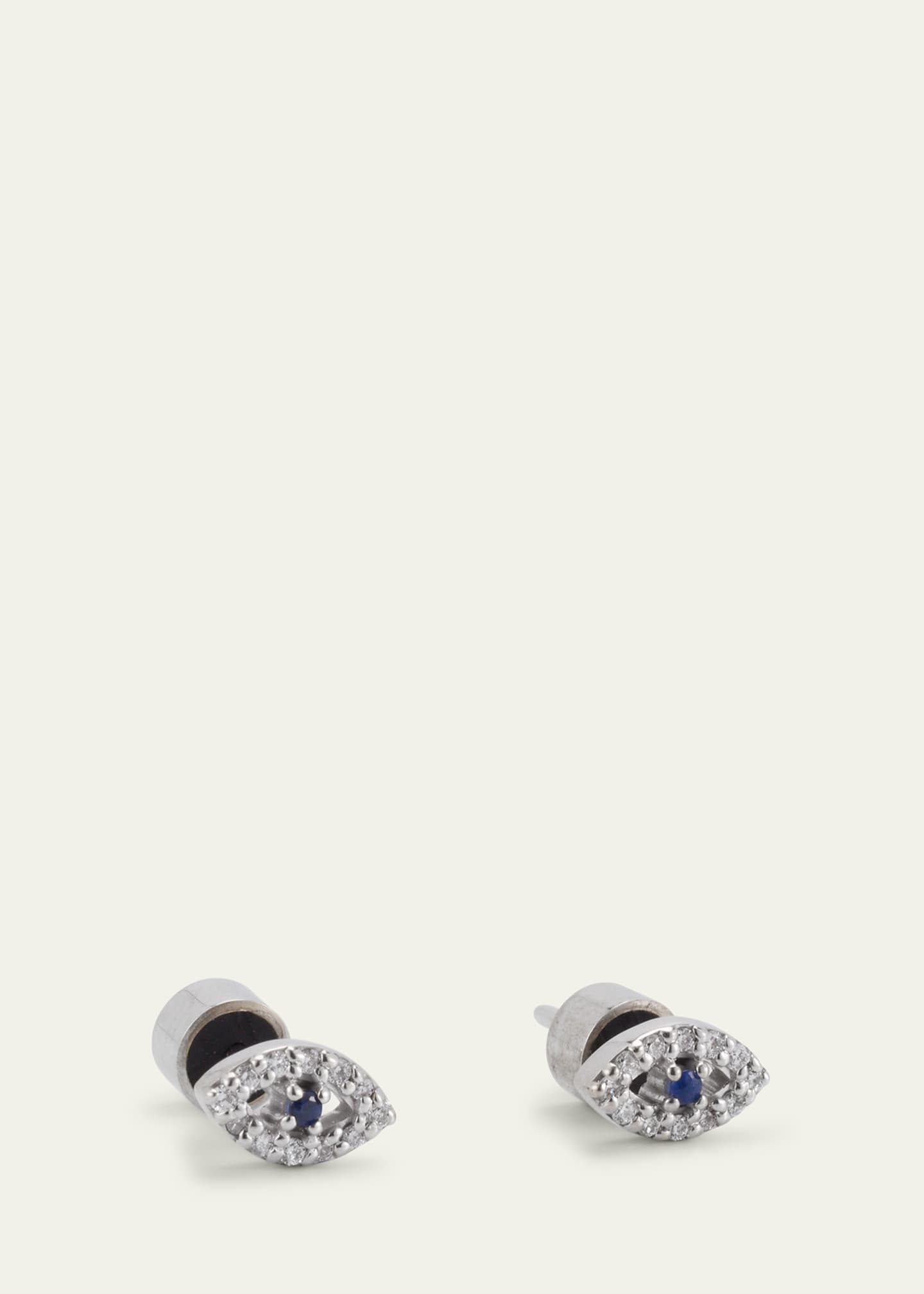 ILEANA MAKRI 18K White Gold Kitten Eye Diamond and Blue Sapphire Stud Earrings Image 3 of 4