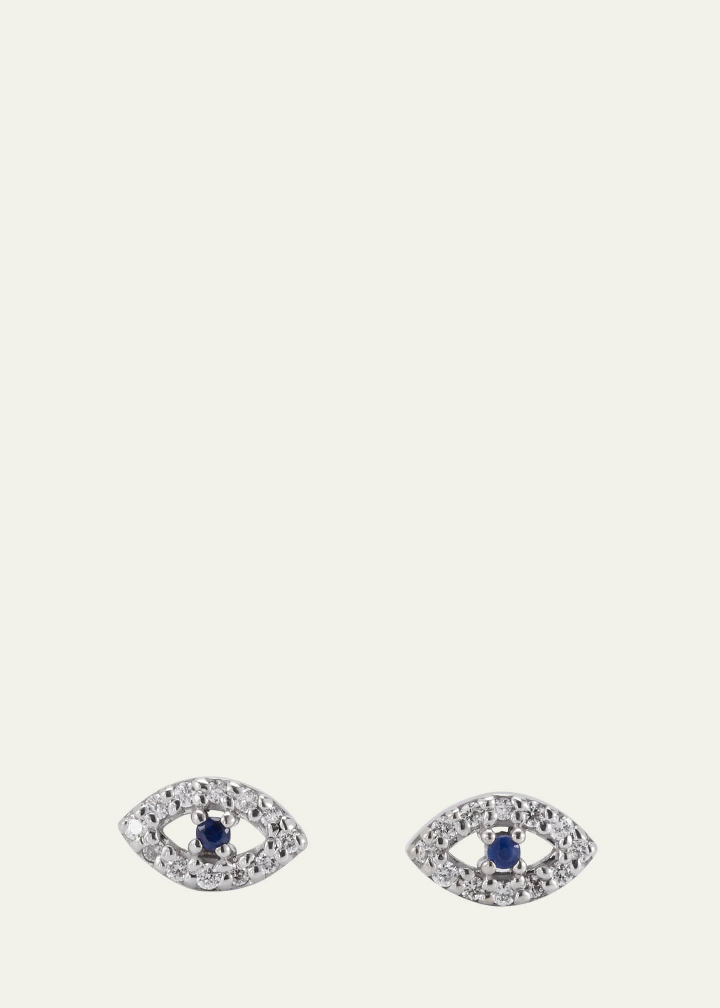 ILEANA MAKRI 18K White Gold Kitten Eye Diamond and Blue Sapphire Stud Earrings Image 1 of 4