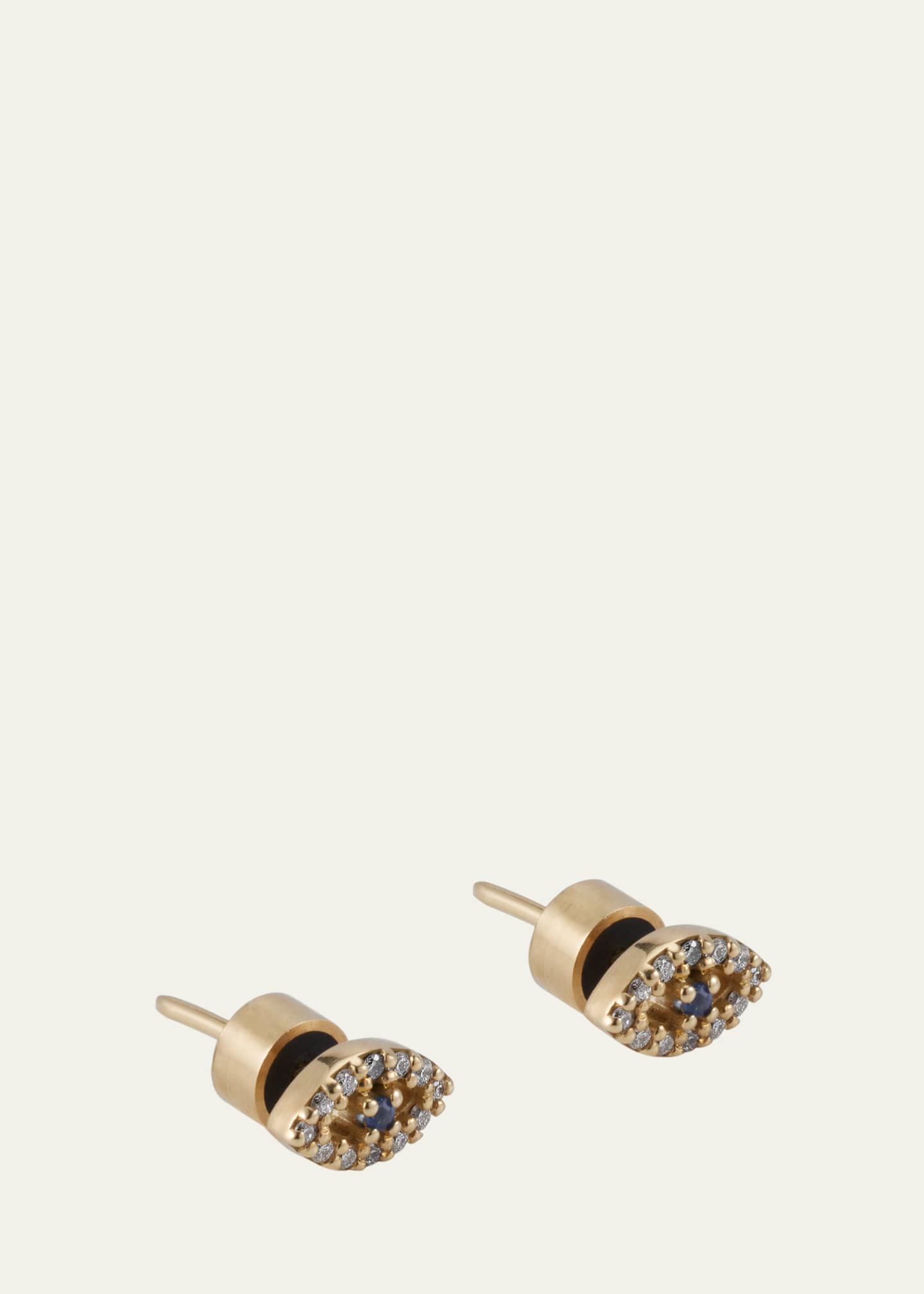 ILEANA MAKRI Blue Sapphire and Diamond Kitten Eye Stud Earrings Image 1 of 4